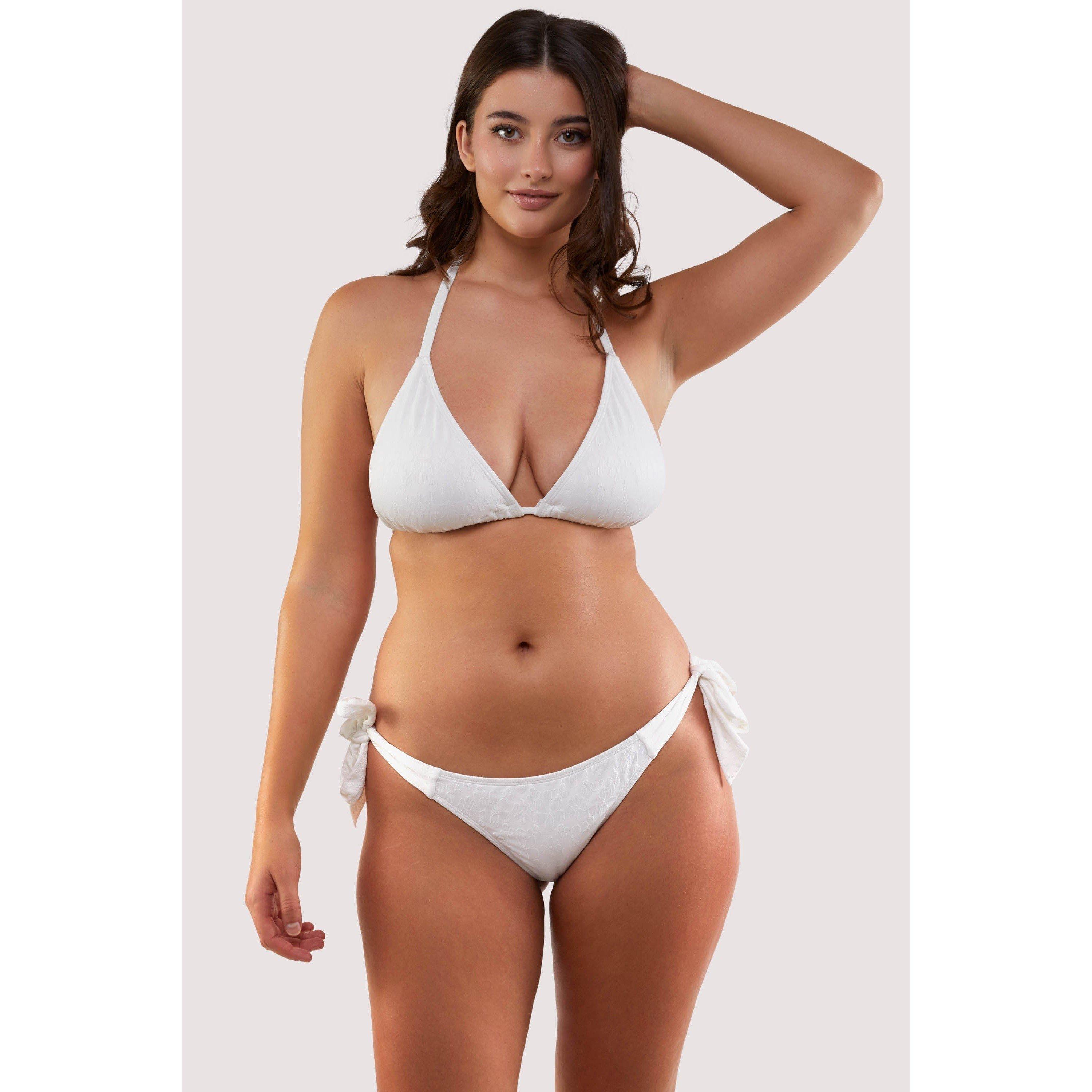 White - Peek and Beau - Fb Mix & Match Pink Palm Print Triangle Bikini Top - 6