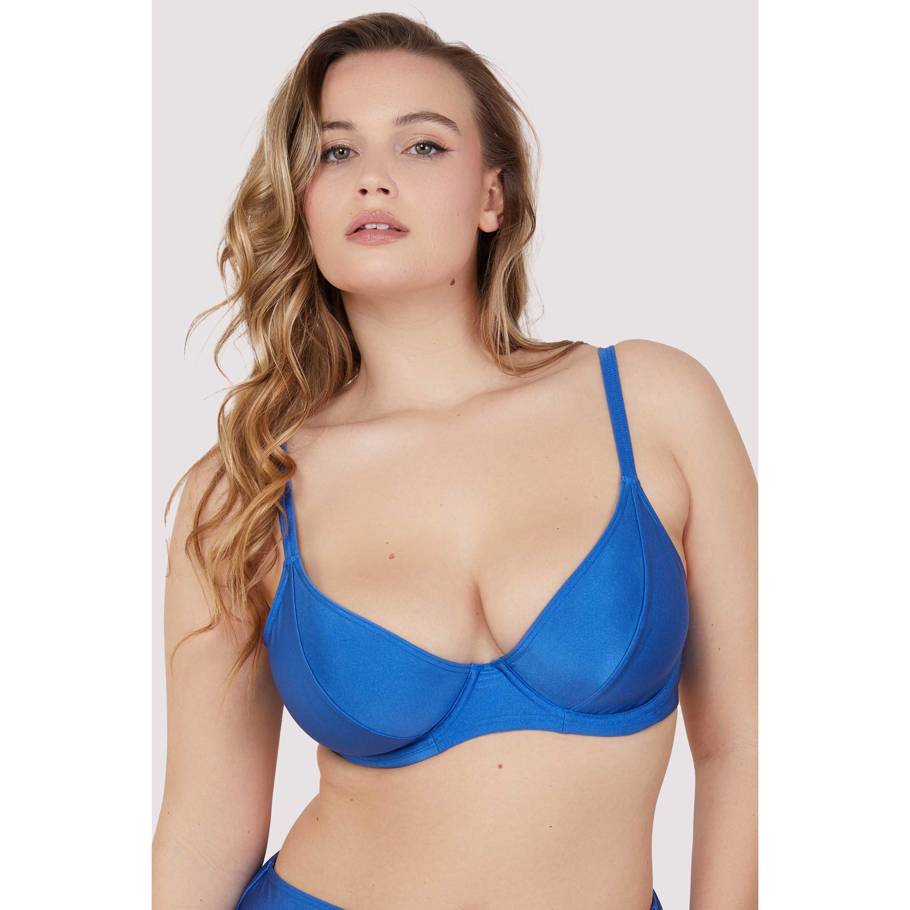 Blue - Playful Promises - Pb Fb Cornflower Blue Underwired Plunge Bikini Top - 5
