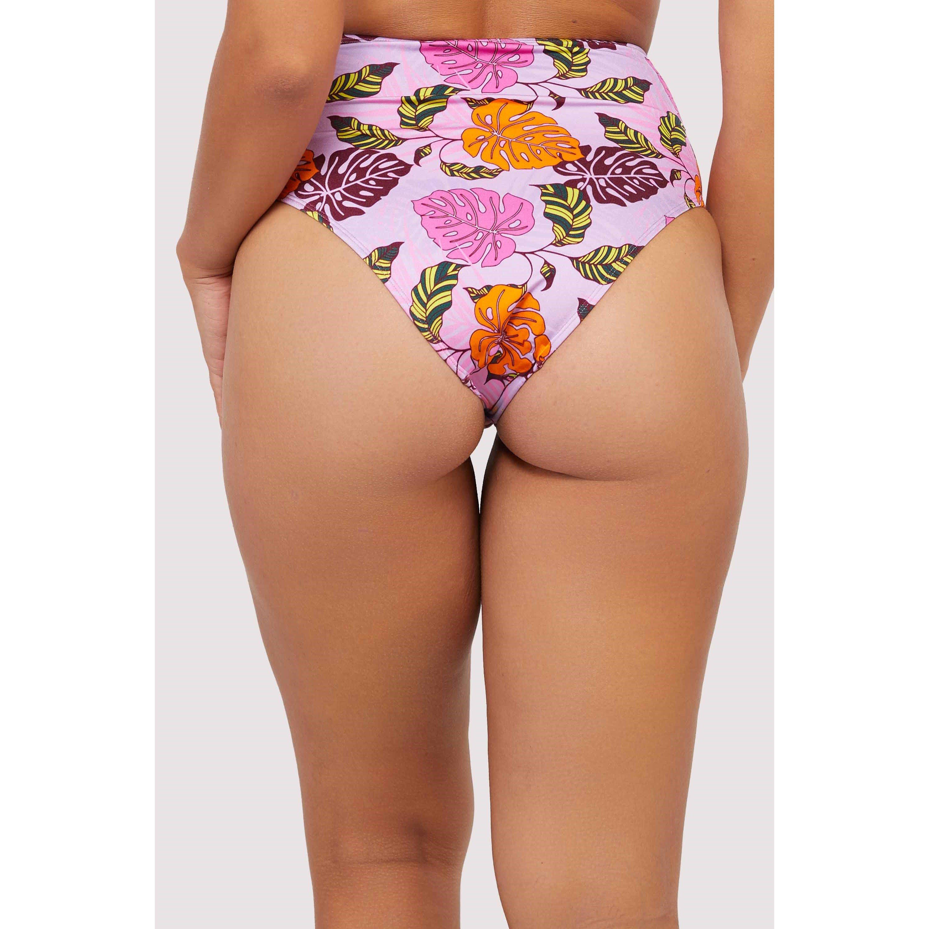 Pink - Peek and Beau - Mix & Match Palm Print High Waisted Bikini Bottom - 3