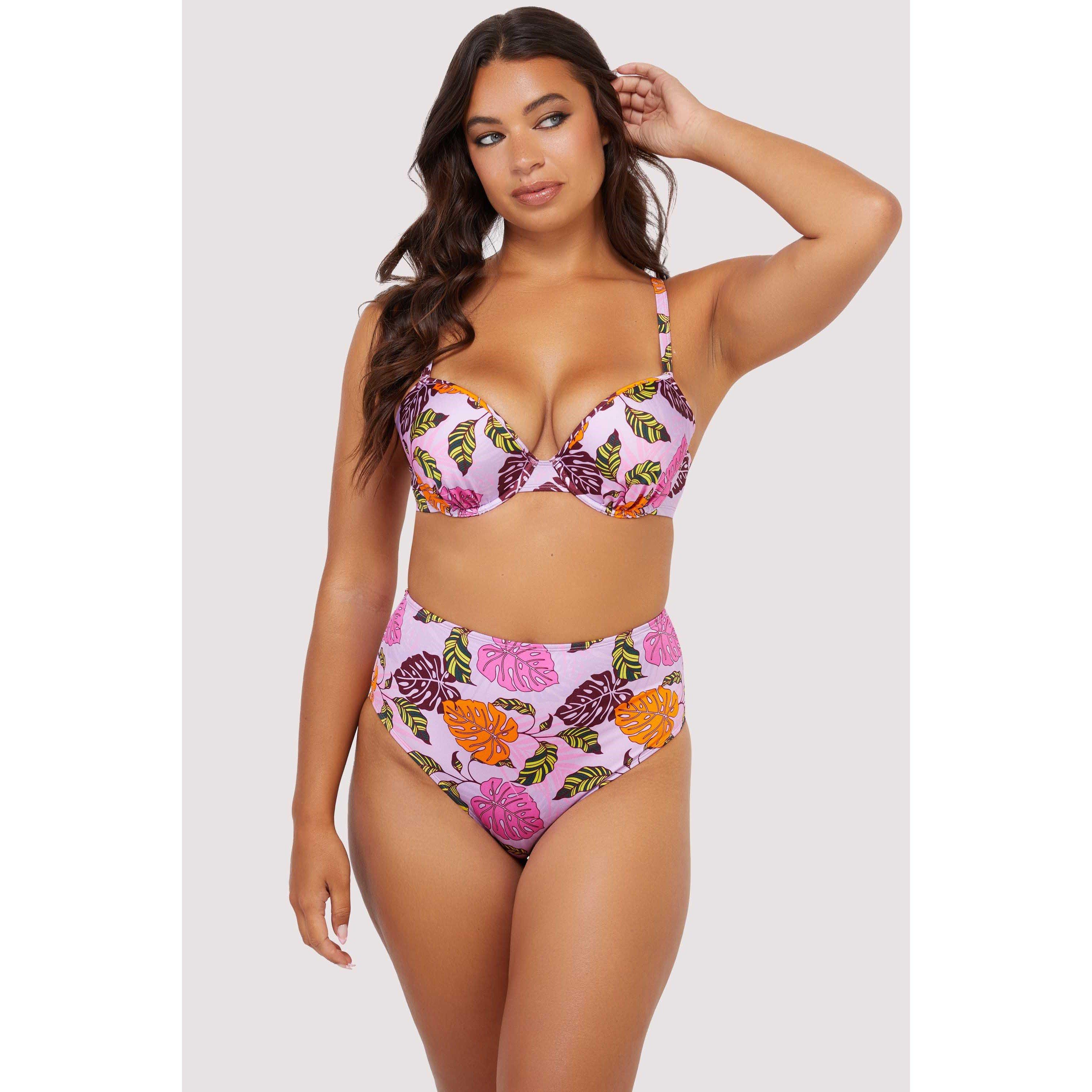 Pink - Peek and Beau - Mix & Match Palm Print High Waisted Bikini Bottom - 4
