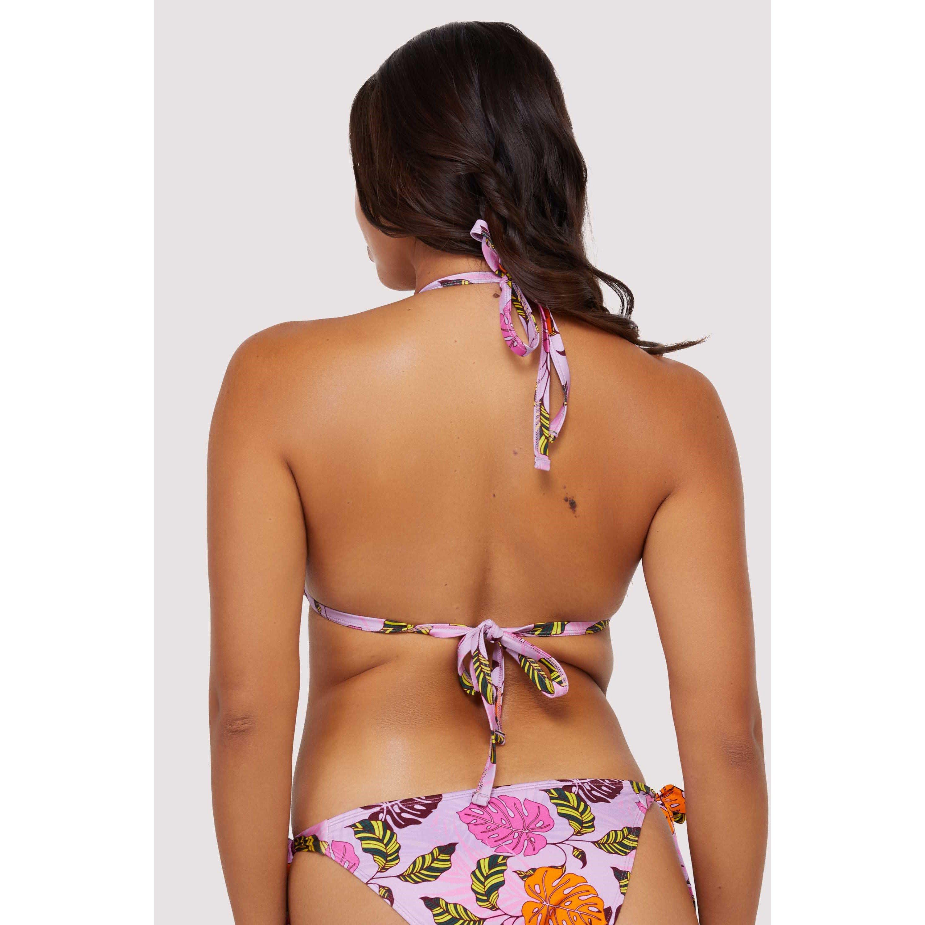 Pink - Peek and Beau - Fb Mix & Match Pink Palm Print Triangle Bikini Top - 3