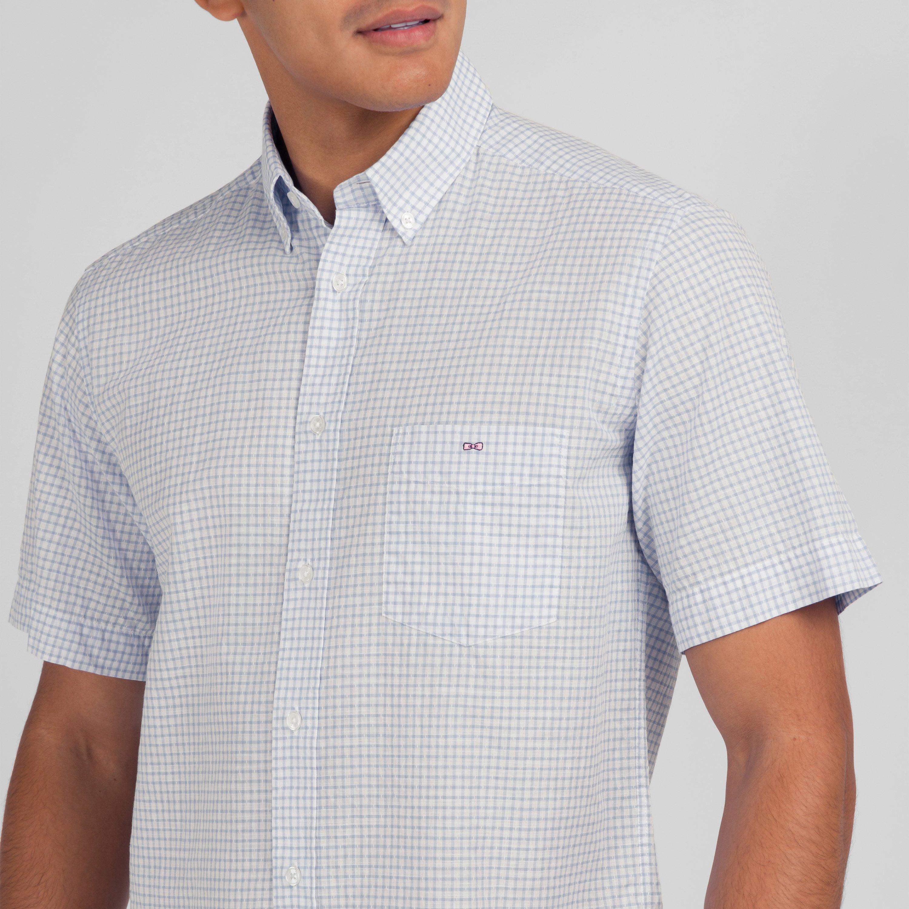 Blm - Eden Park - Blue checked cotton dobby shirt - 3