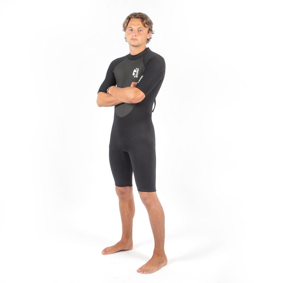 Black - Gul - MENS G-FORCE 3MM FLATLOCK BACK ZIP SHORTY WETSUIT - 3