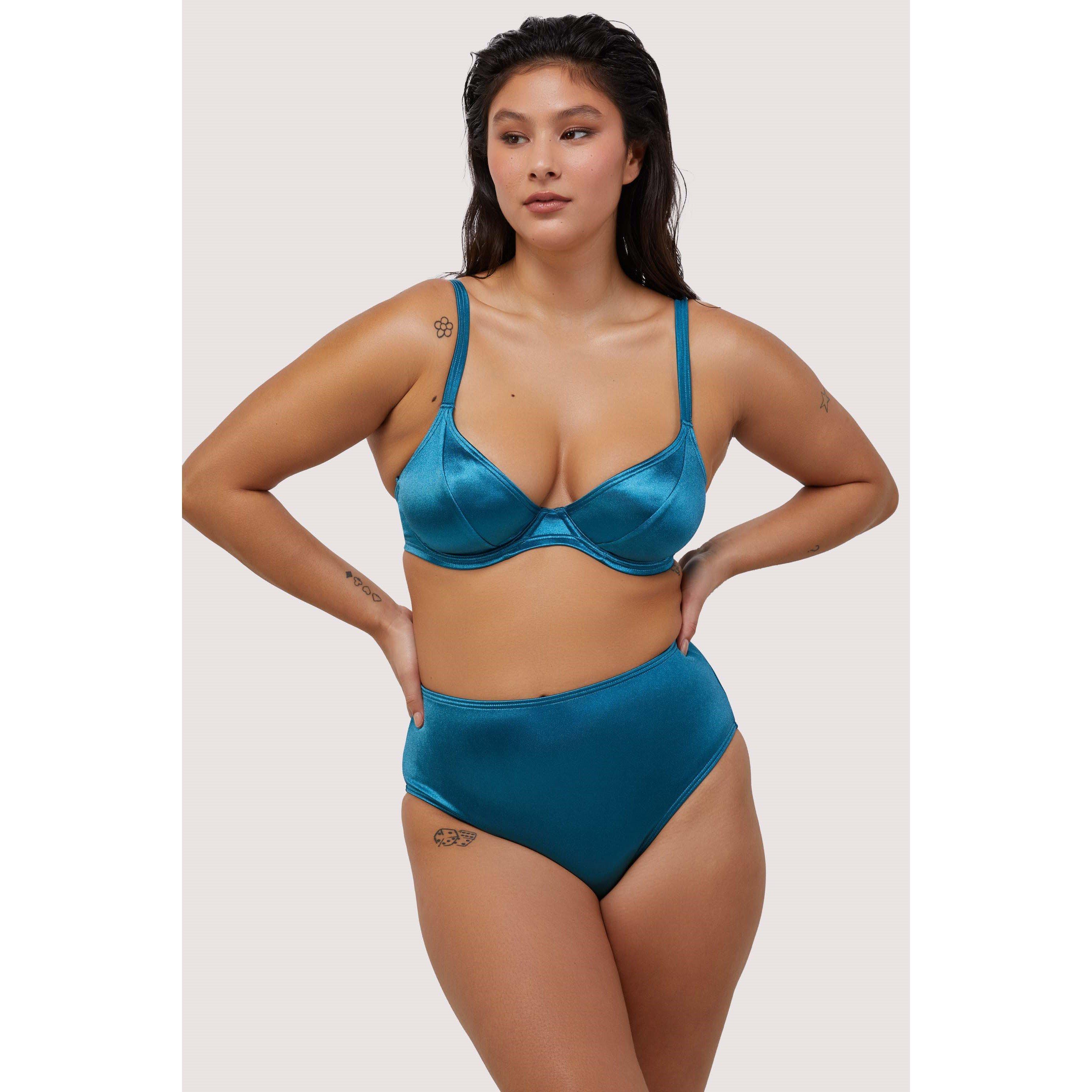 Blue - Wolf and Whistle - Blue Shine High Waisted Bikini Bottom - 3