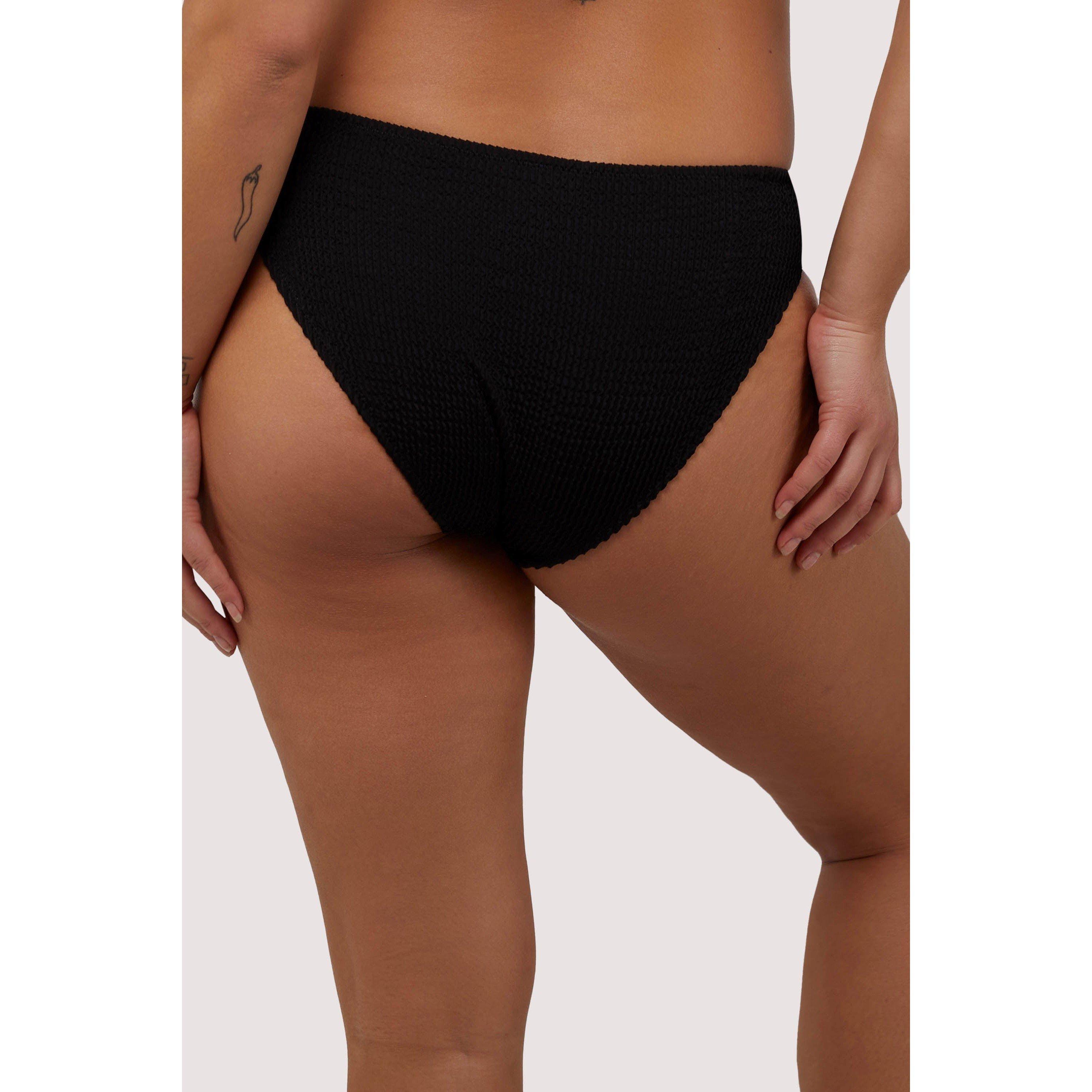 Black - Wolf and Whistle - Black Textured Ruched Sides Bikini Bottom - 2