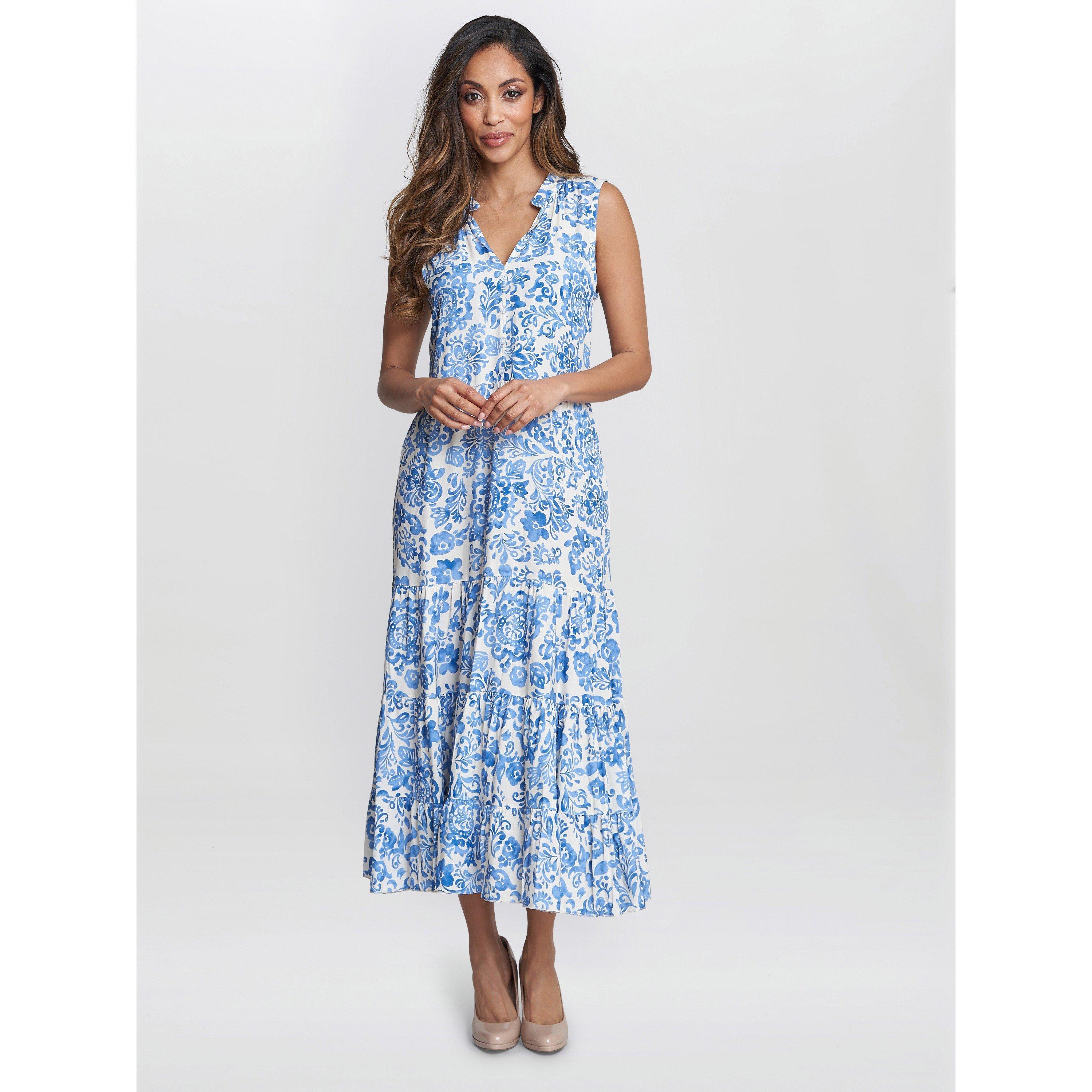Gina Bacconi Women's Lolita Sleeveless Summer Dress - Blue / White - S