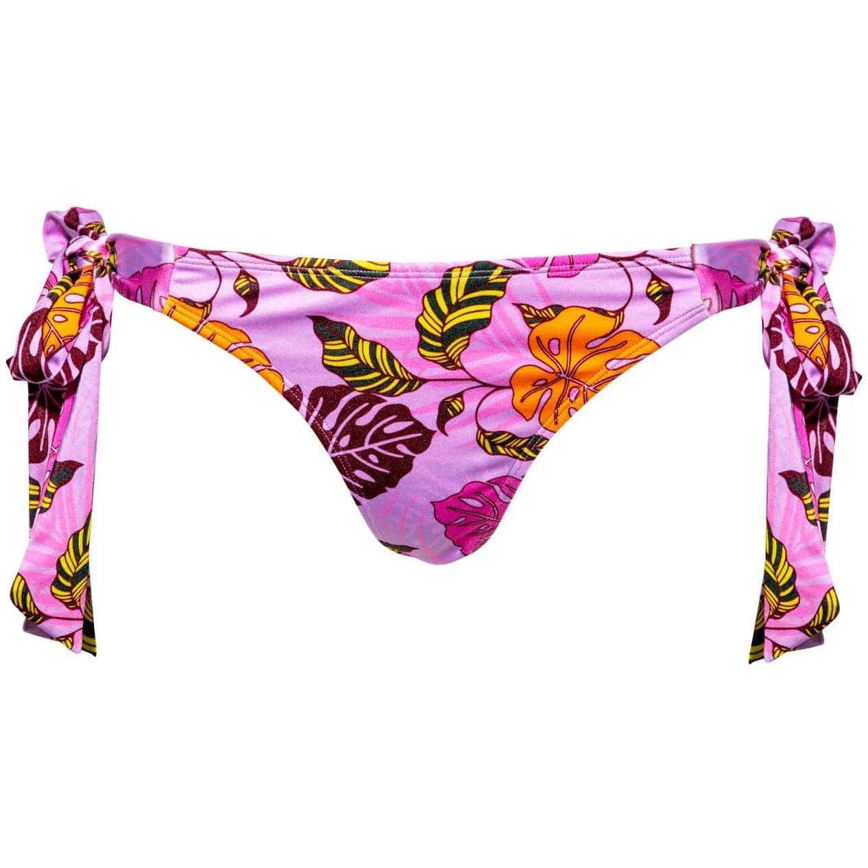 Pink - Peek and Beau - Mix & Match Pink Palm Print Tie Side Bikini Bottom - 4