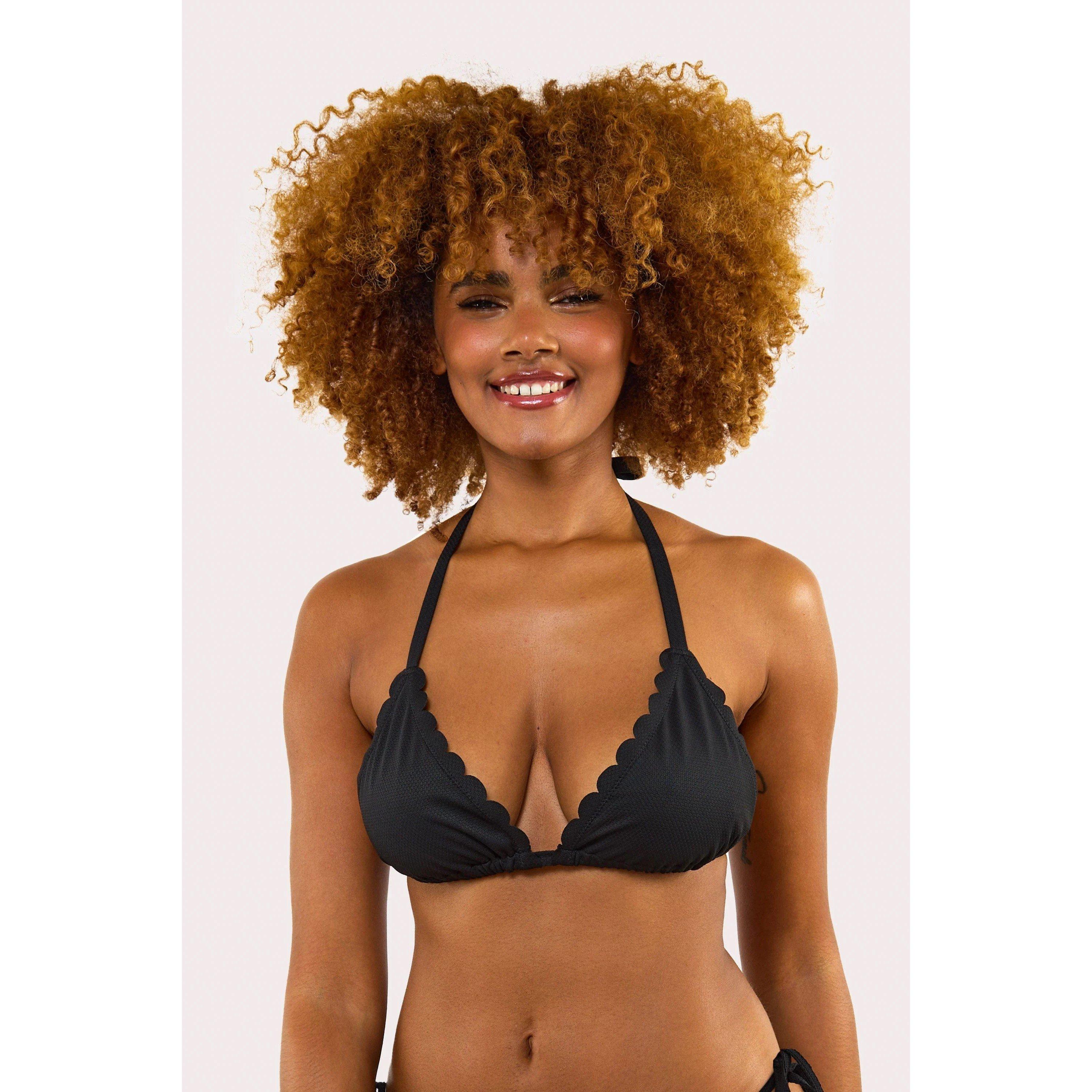 Black - Peek and Beau - Fuller Bust Scallop Triangle Bikini Top - 1