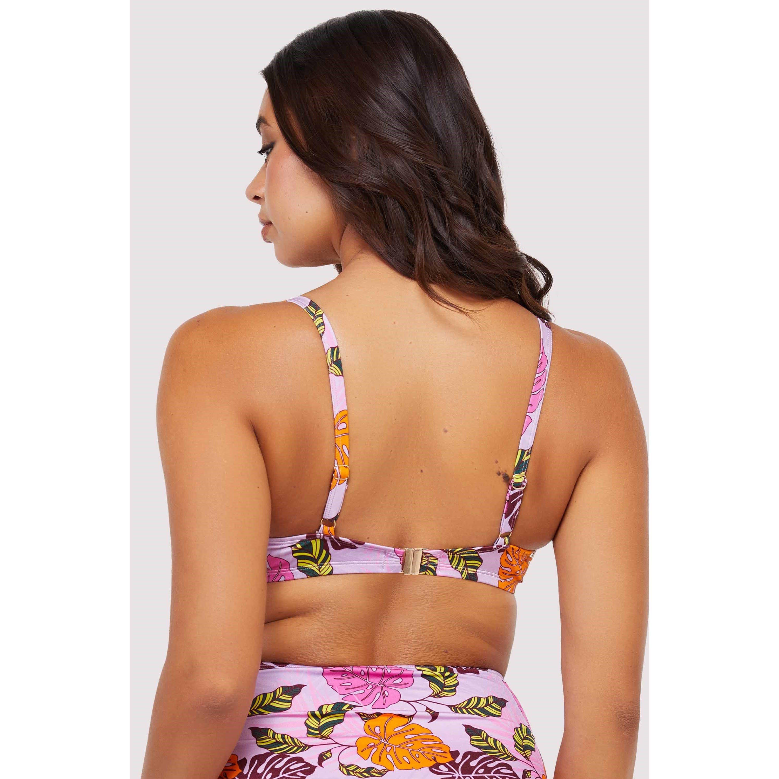 Pink - Peek and Beau - Fb Mix/Match Pink Palm Print Plunge Bikini Top - 2
