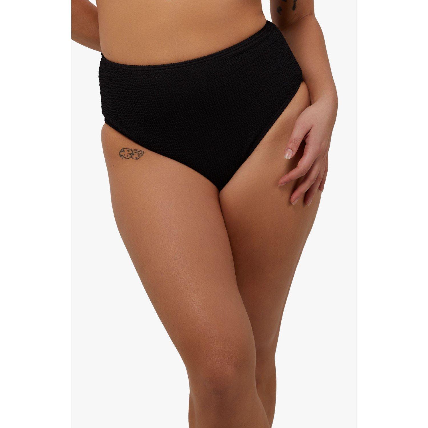 Black - Wolf and Whistle - Black Textured High Waisted Bikini Bottom - 1