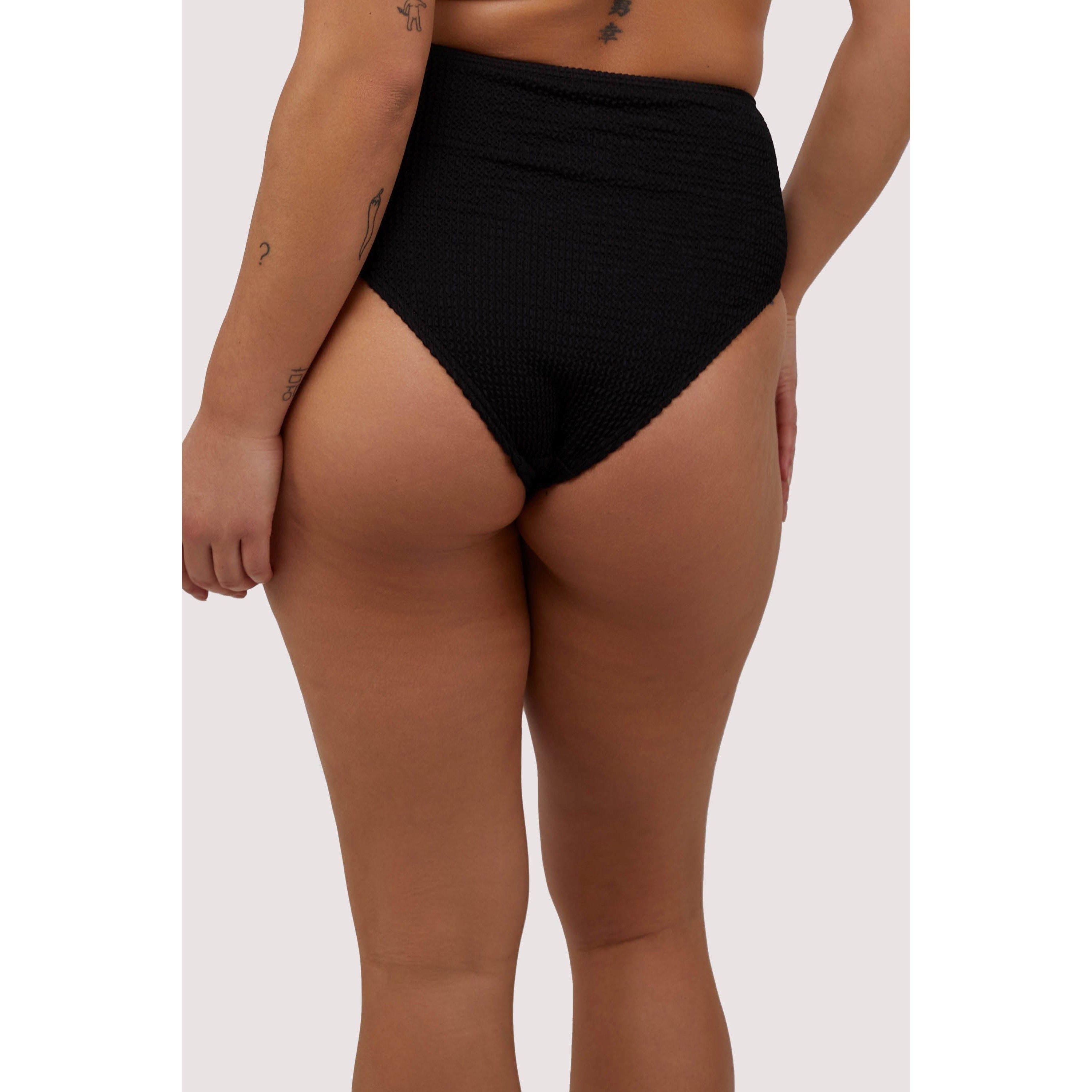 Black - Wolf and Whistle - Black Textured High Waisted Bikini Bottom - 2