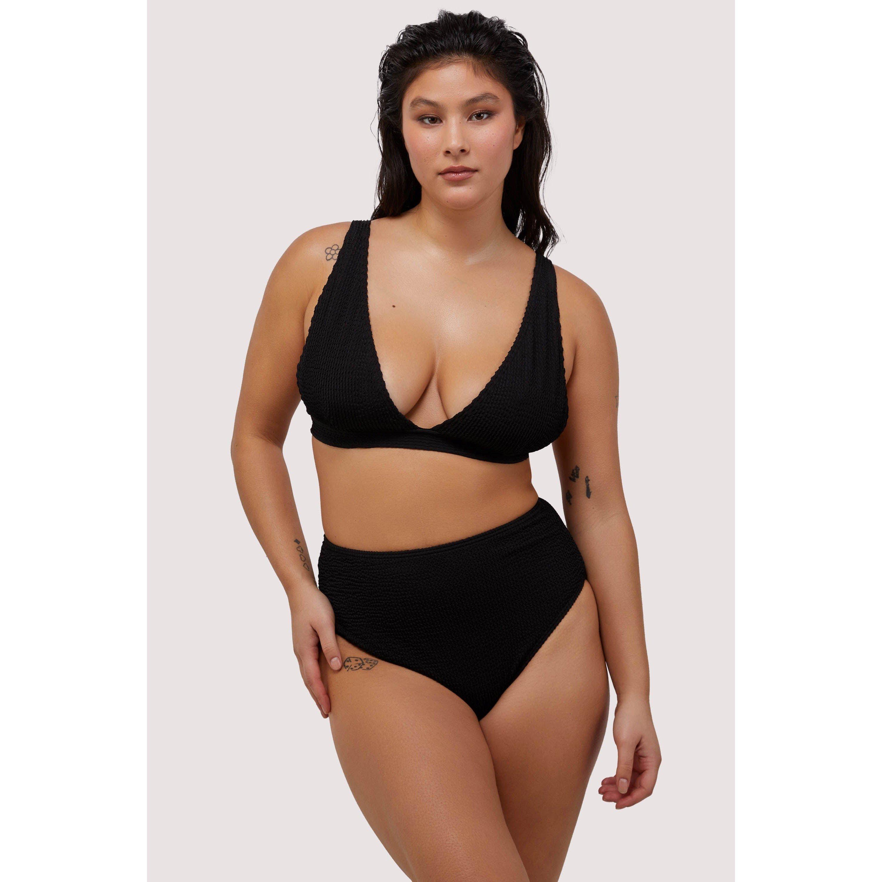 Black - Wolf and Whistle - Black Textured High Waisted Bikini Bottom - 3