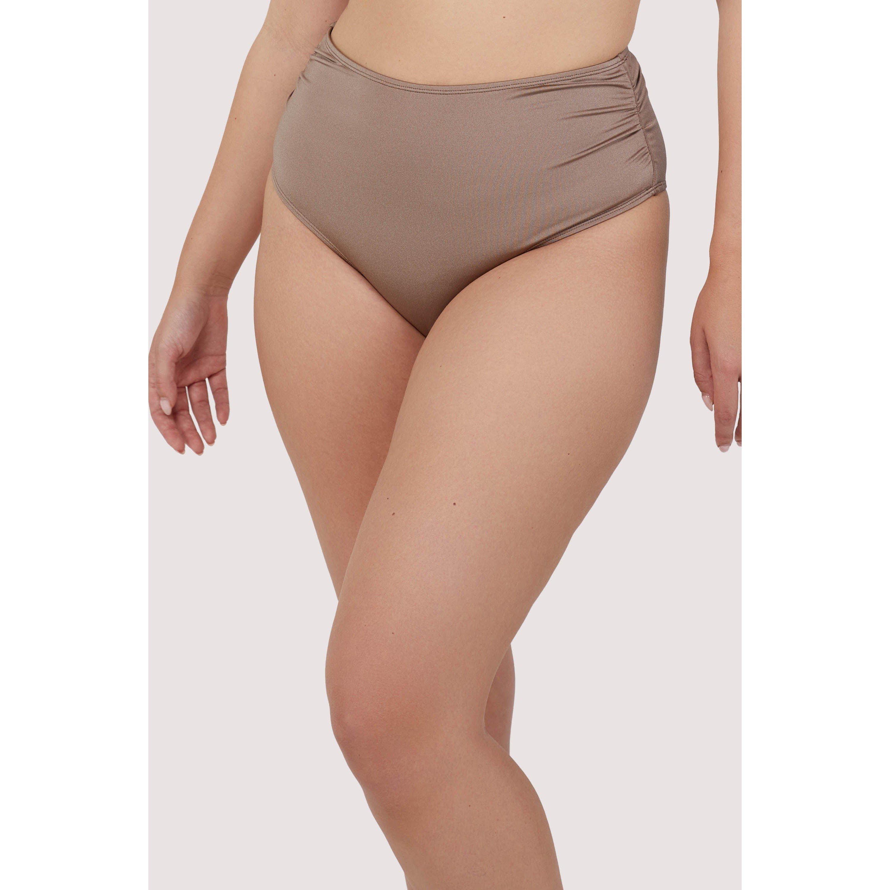 Taupe - Wolf and Whistle - Neutral High Waist High Leg Ruched Bikini Bottom - 1