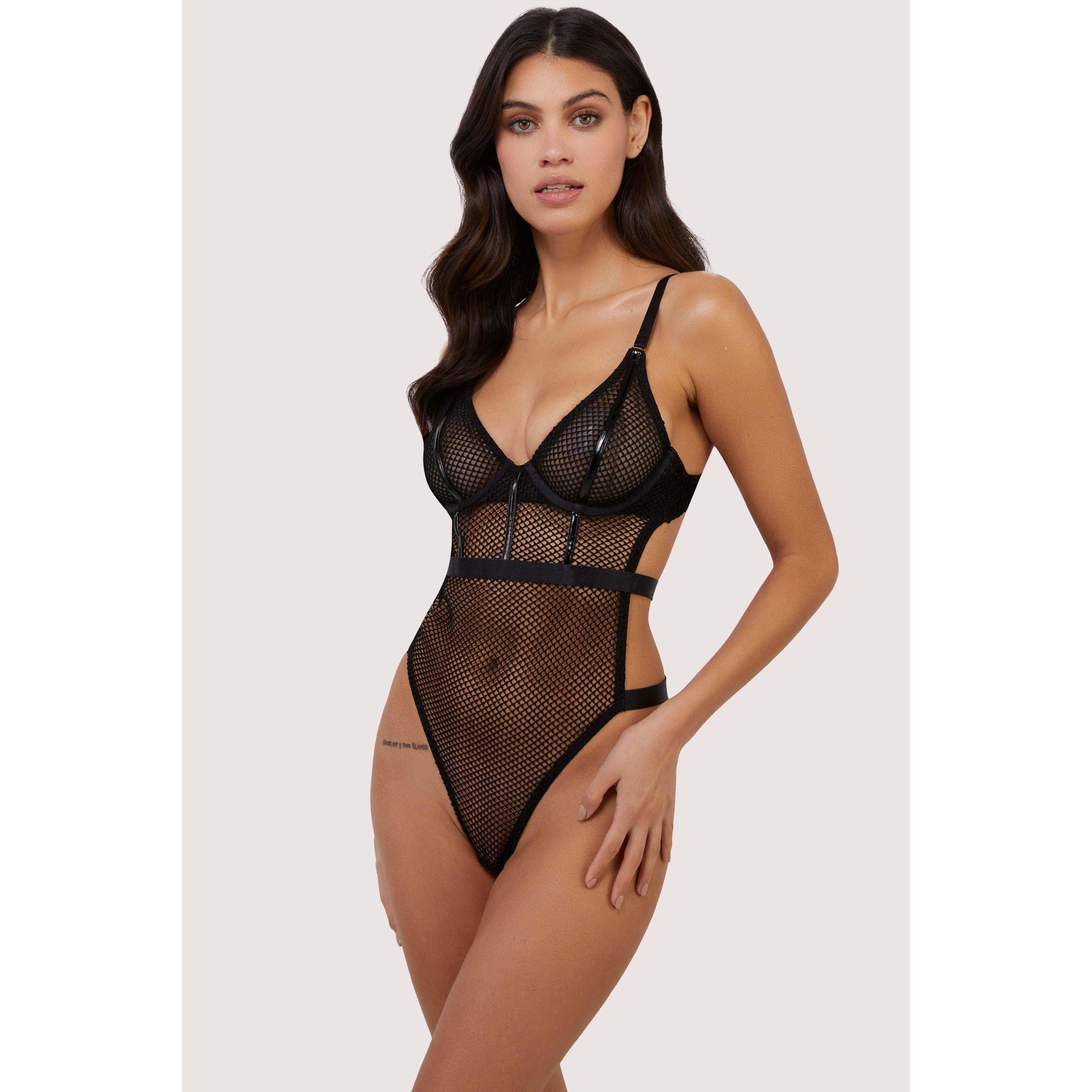 Black - Wolf and Whistle - Selena Extreme Black High Leg Fishnet Wired Body - 3