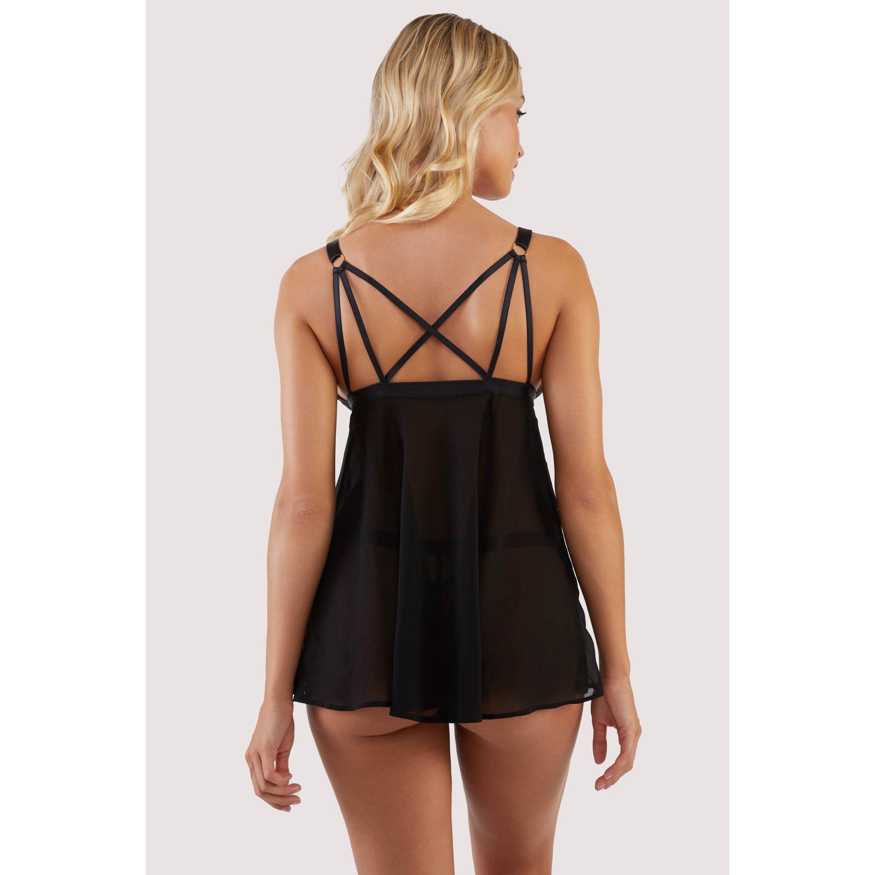 Black - Wolf and Whistle - Pippa Black Deco Embroidered Caged Babydoll - 2