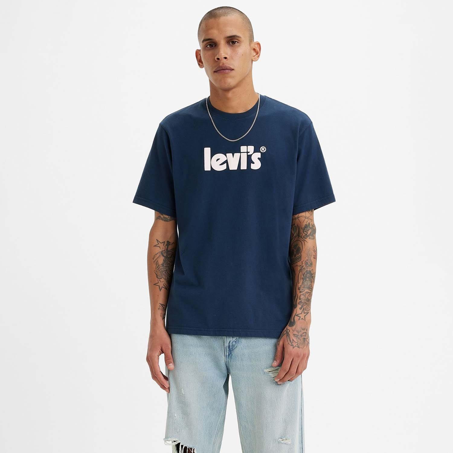 Levis Men's Ss Relaxed Fit Tee Poster Logo T-Shirt - Dark Blue - S