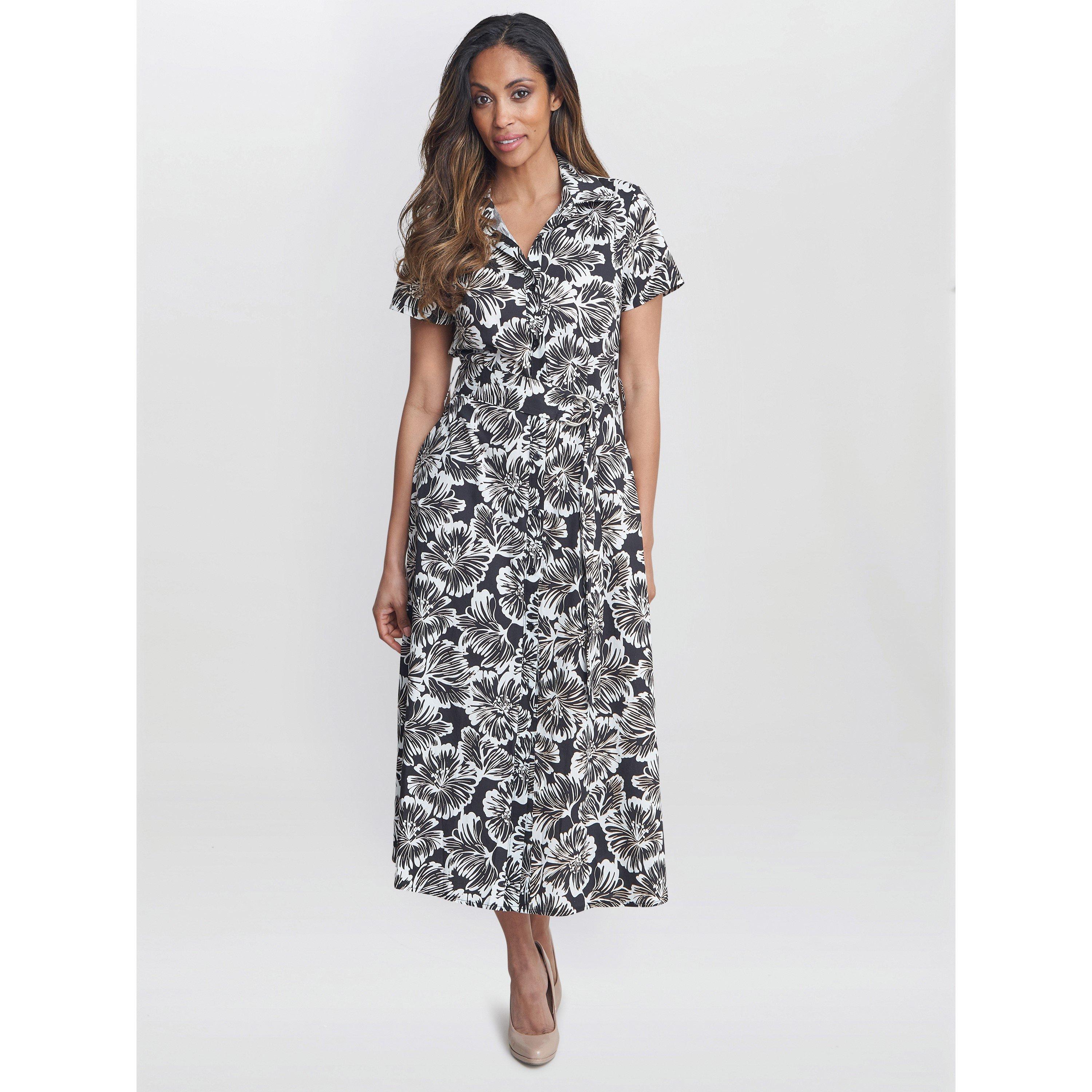 Black / White - Gina Bacconi - Ivonne Short Sleeve Shirt Dress - 1