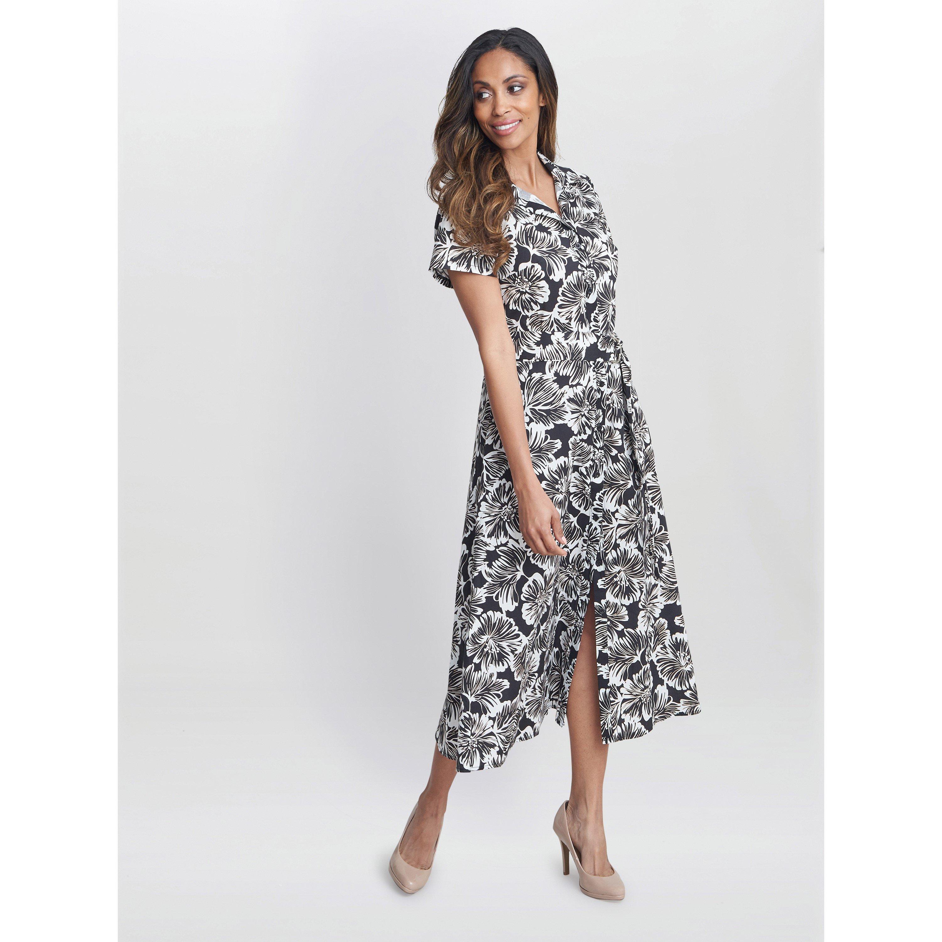 Black / White - Gina Bacconi - Ivonne Short Sleeve Shirt Dress - 3