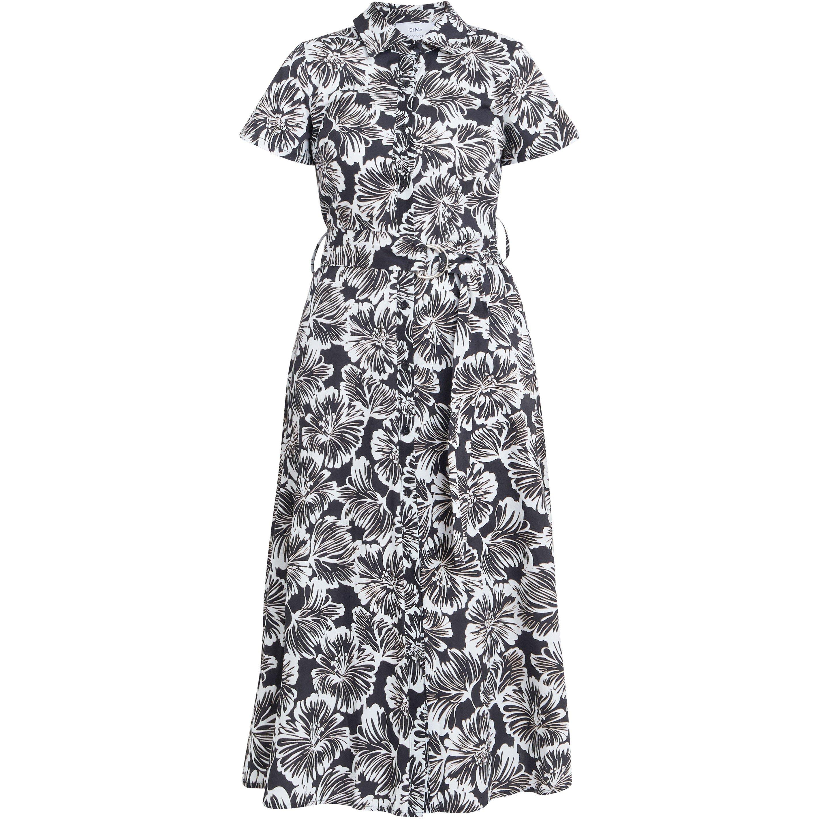 Black / White - Gina Bacconi - Ivonne Short Sleeve Shirt Dress - 4