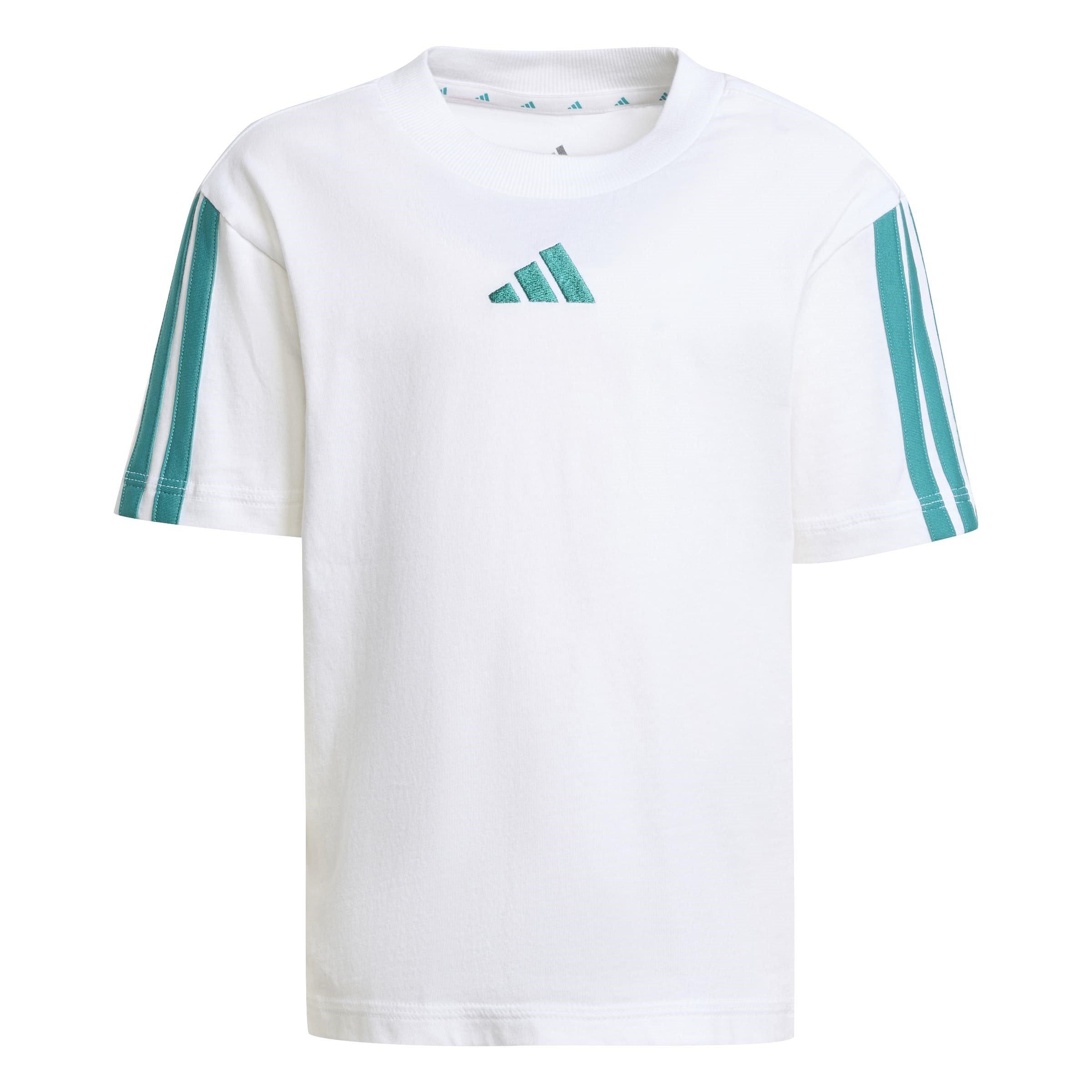 Adidas  Infant 3S Essentials T Shirt Infants - White/Teal - 5-6 Years