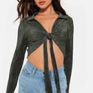 CAQUI - I Saw It First - ISAWITFIRST Tie Front Plisse Crop Shirt - 4
