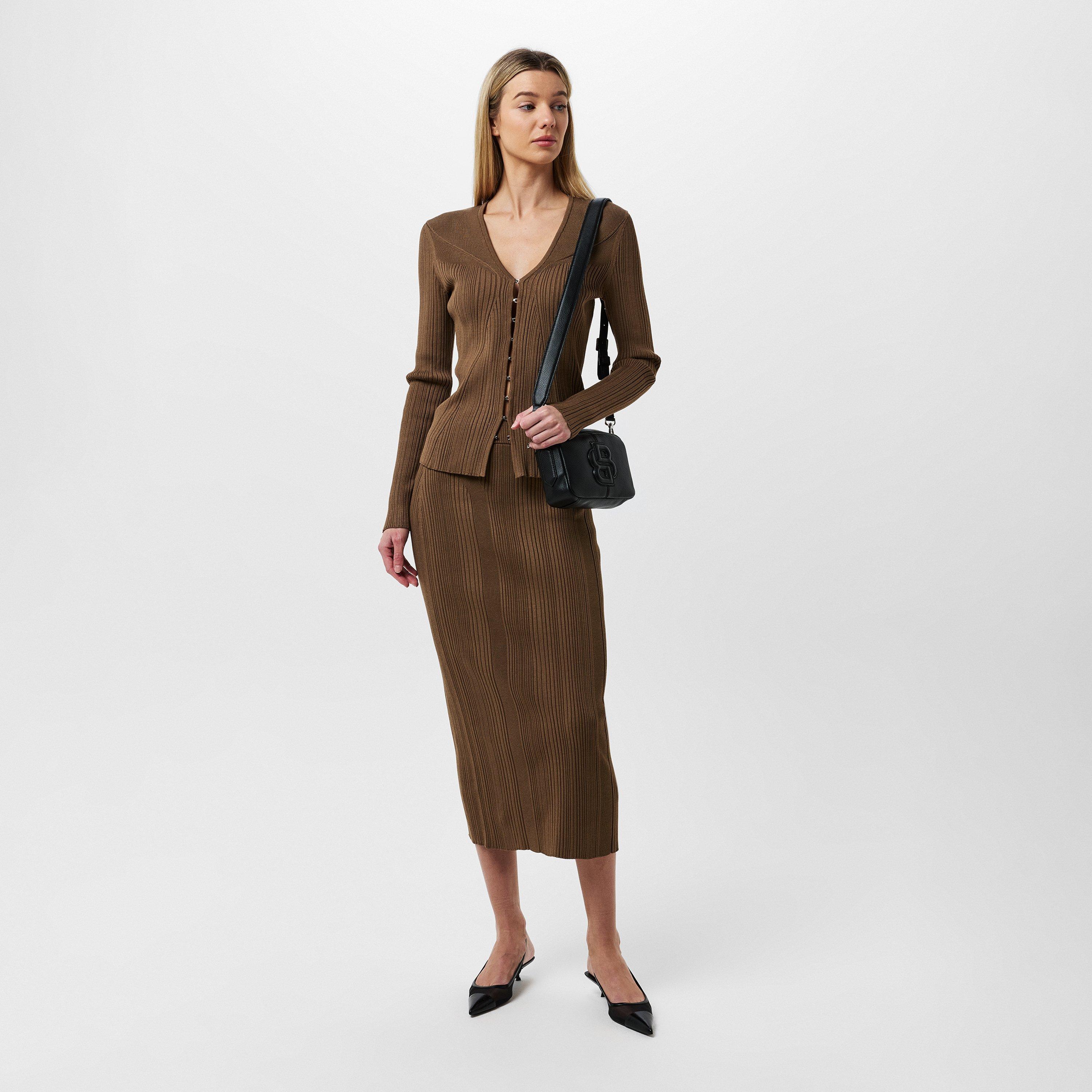 Open Brown 249 - Boss - Women's Knitted Pencil Skirt, Luxurious Viscose Blend - 4