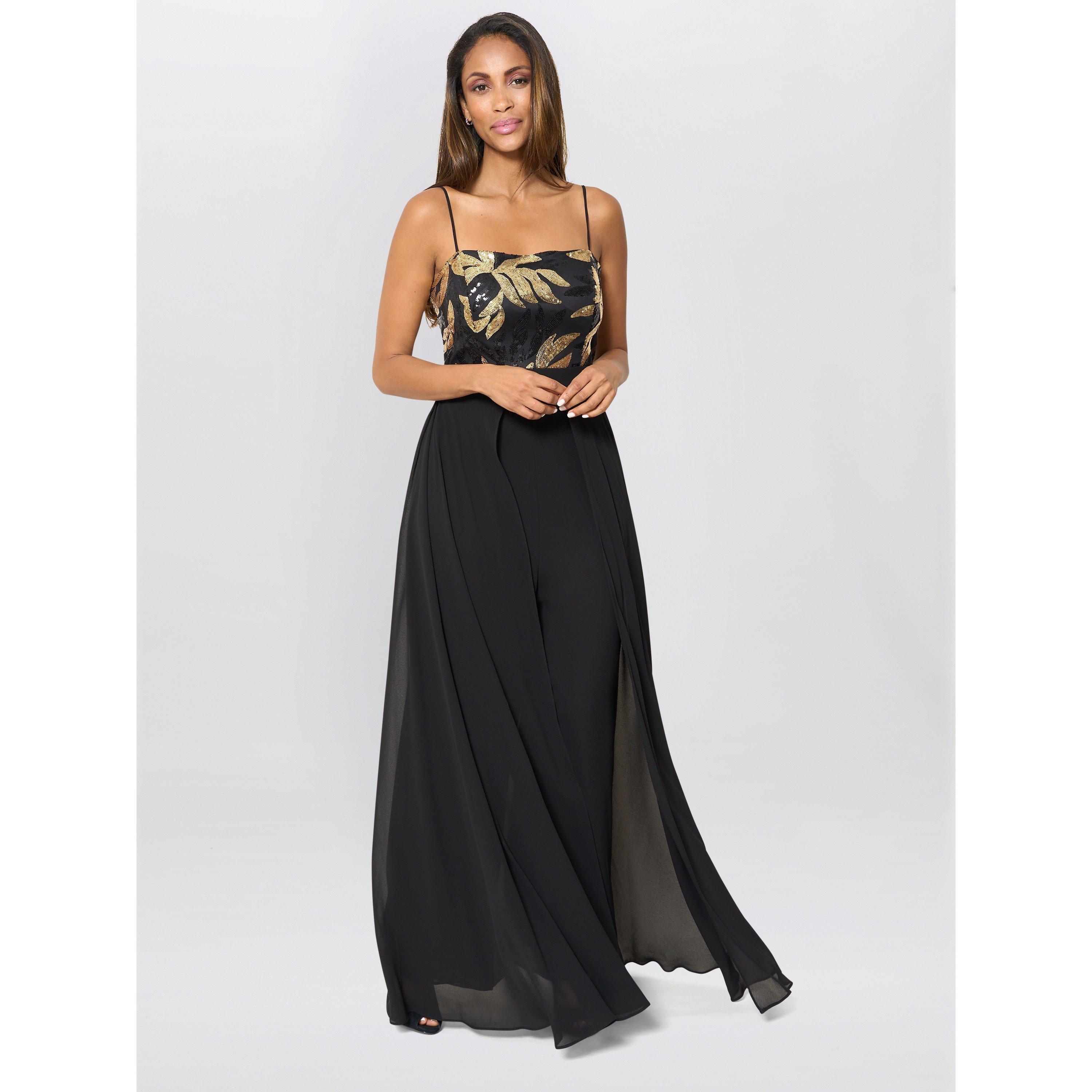 Black / Gold - Gina Bacconi - Fannie Black And Gold Chiffon Jumpsuit - 2