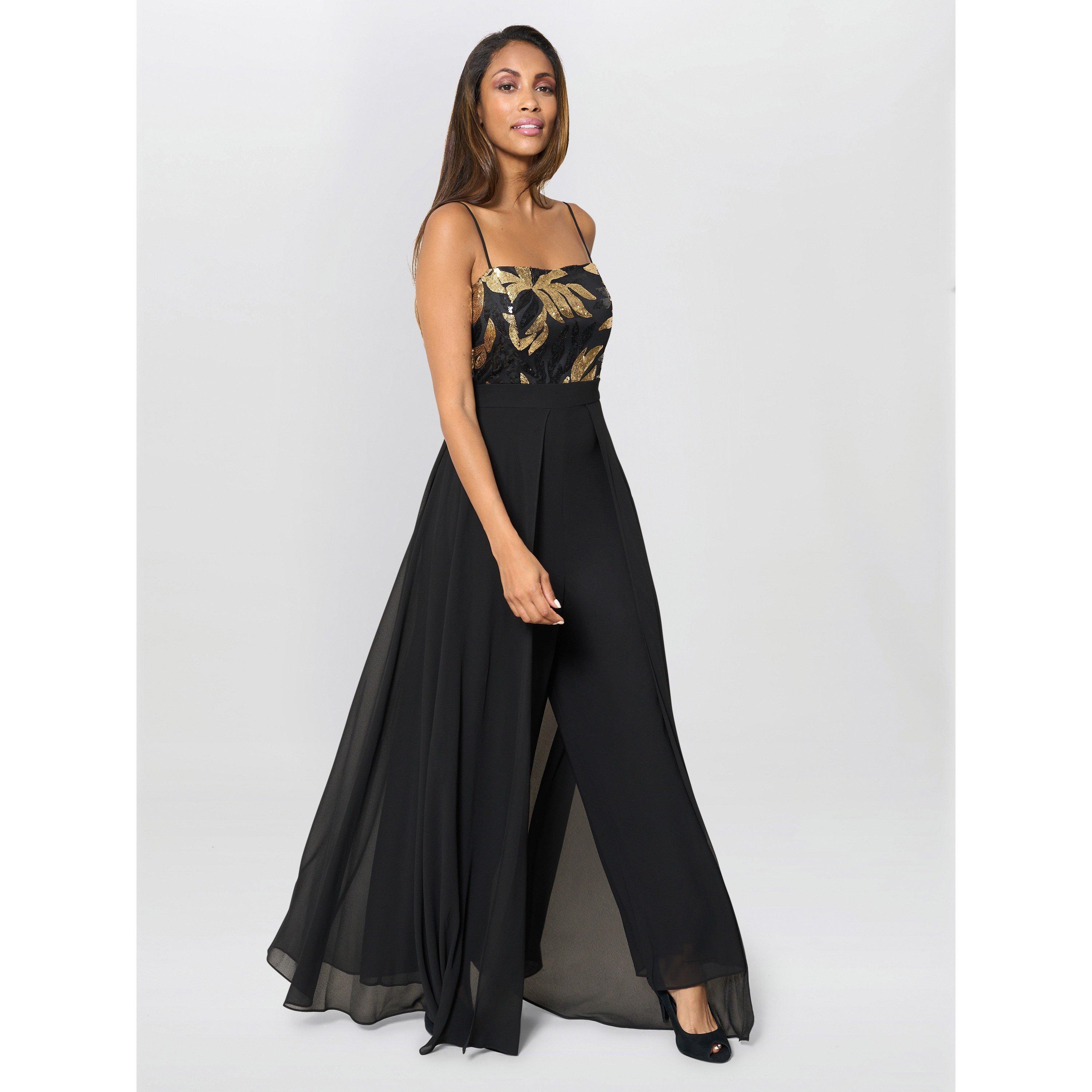 Black / Gold - Gina Bacconi - Fannie Black And Gold Chiffon Jumpsuit - 4
