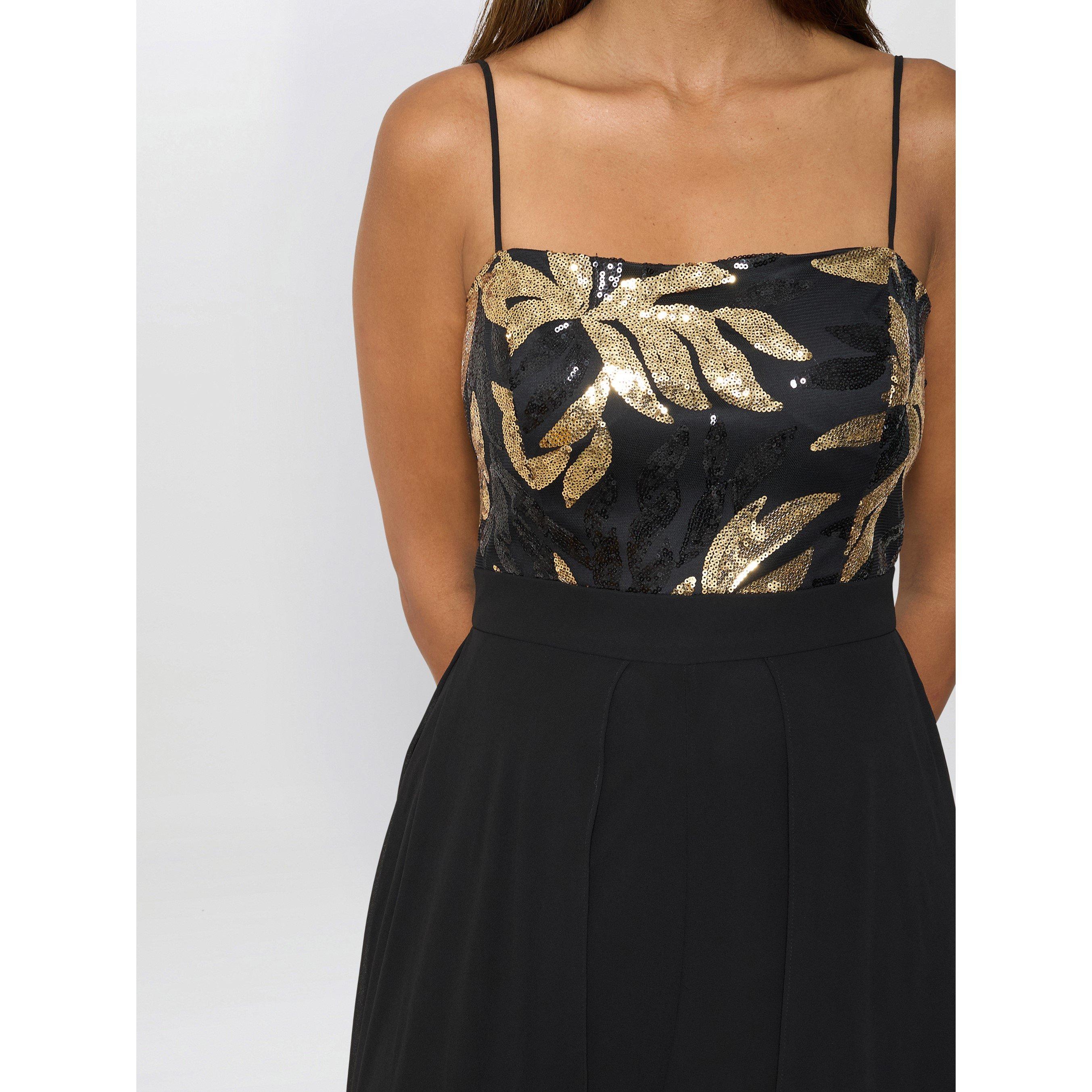 Black / Gold - Gina Bacconi - Fannie Black And Gold Chiffon Jumpsuit - 5
