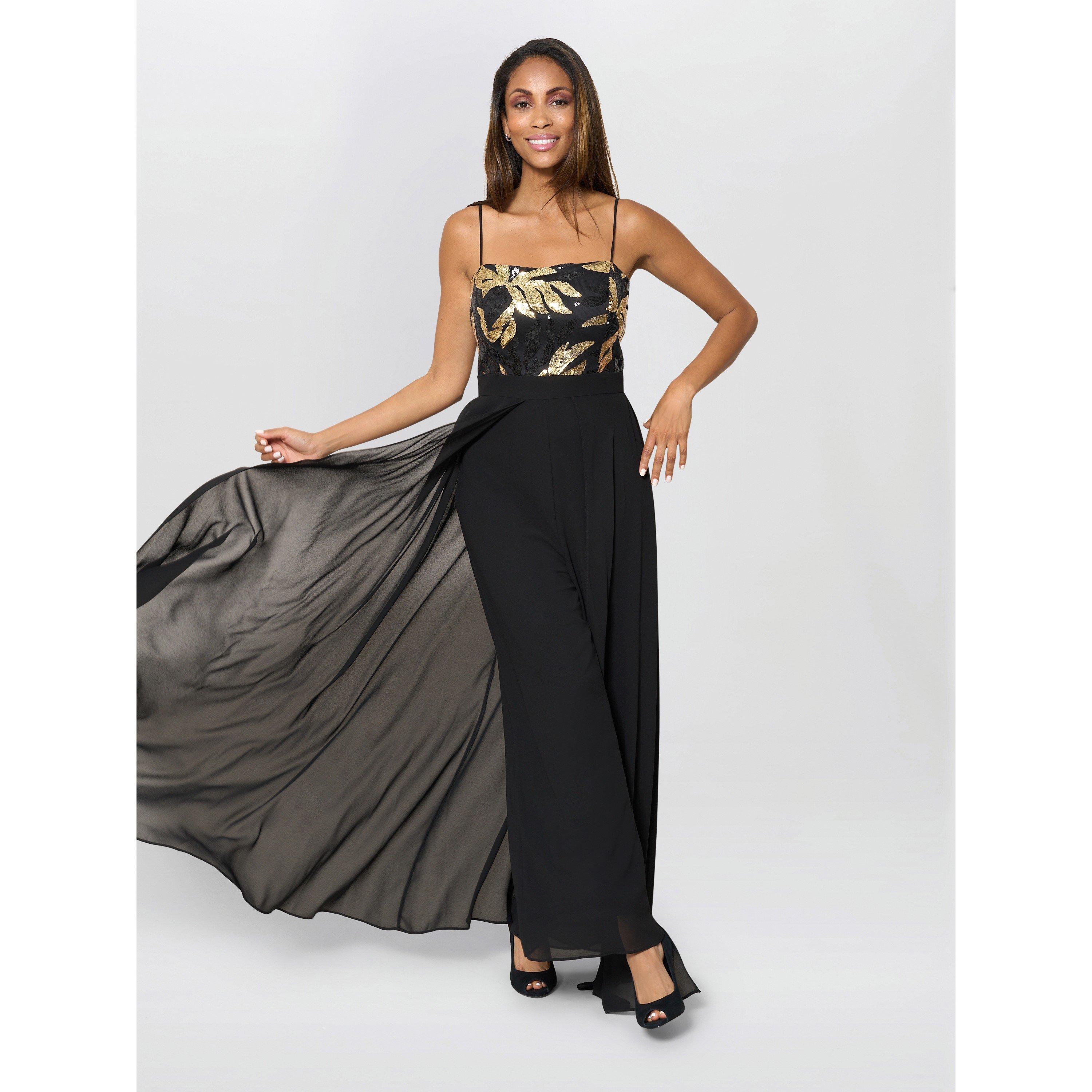 Black / Gold - Gina Bacconi - Fannie Black And Gold Chiffon Jumpsuit - 6