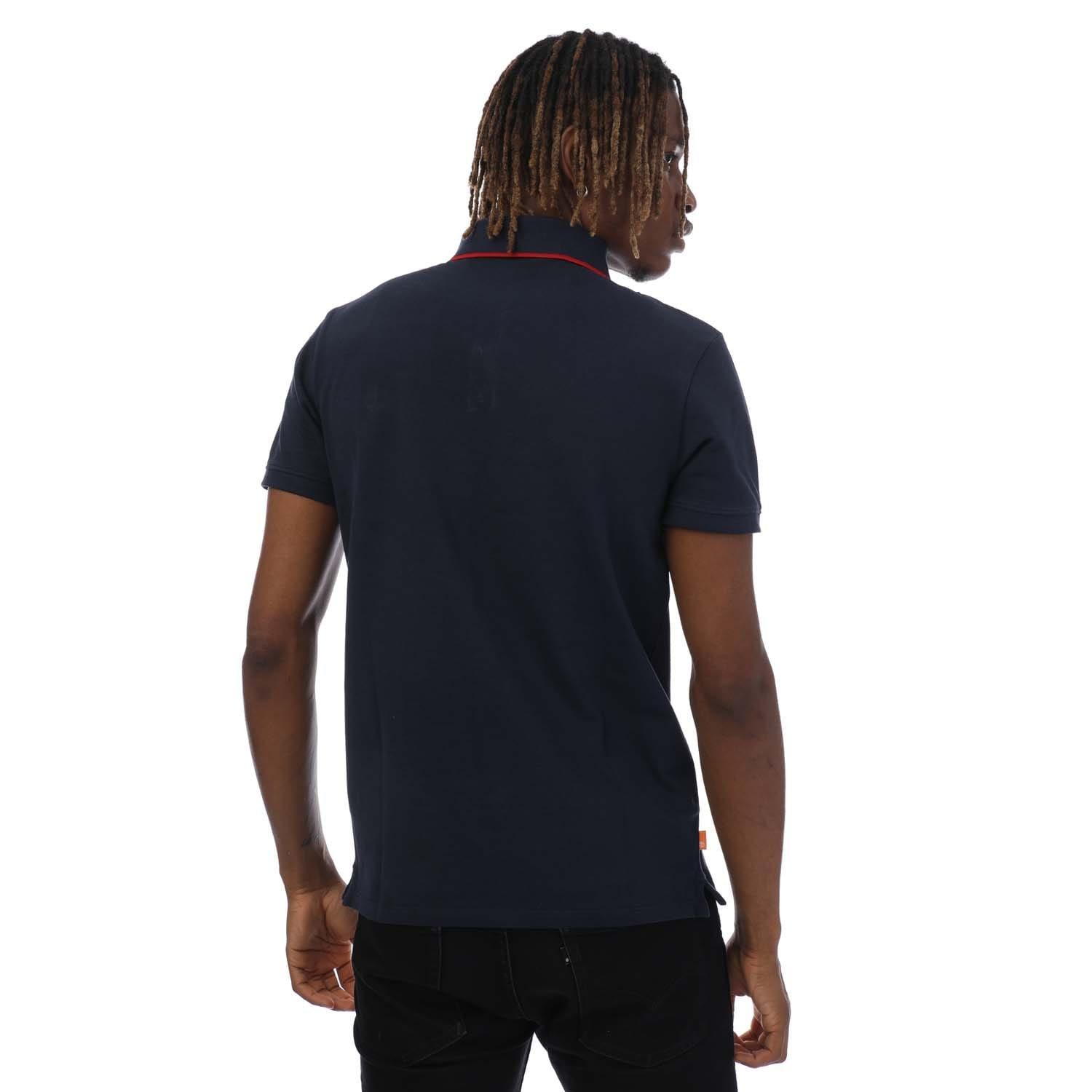Navy - Timberland - Millers River Printed Neck Polo Shirt - 2