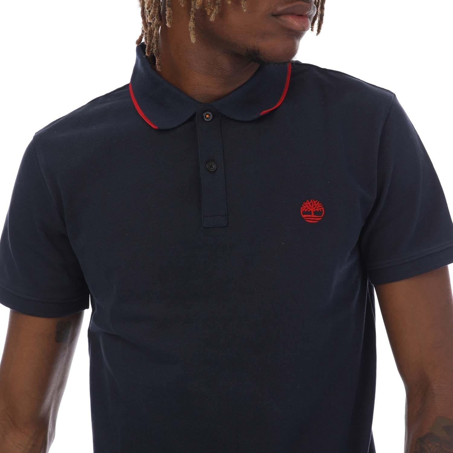 Navy - Timberland - Millers River Printed Neck Polo Shirt - 3