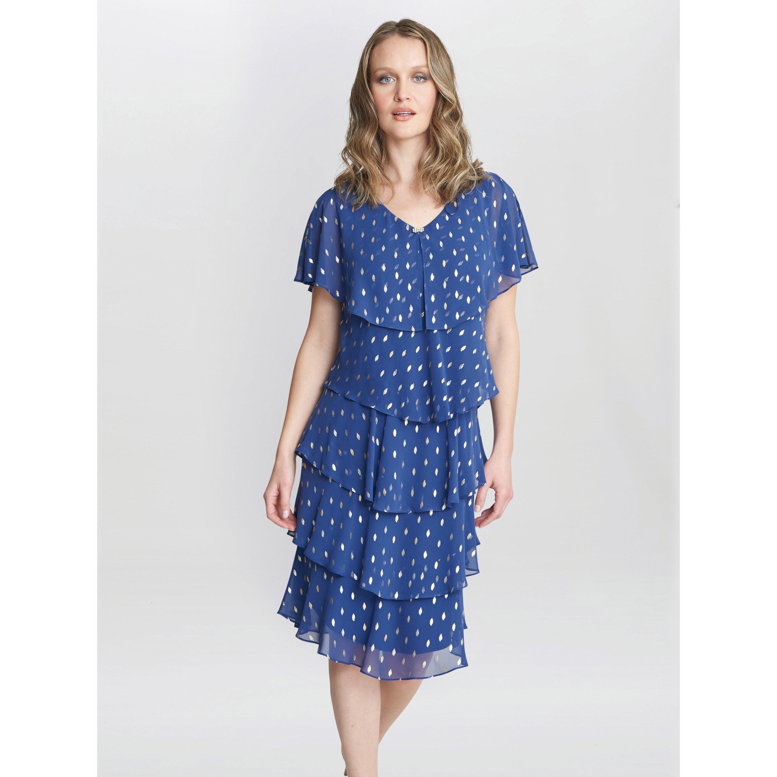 Gina Bacconi Women's Juliette Foil Print Tier Dress - Wedgewood - 16