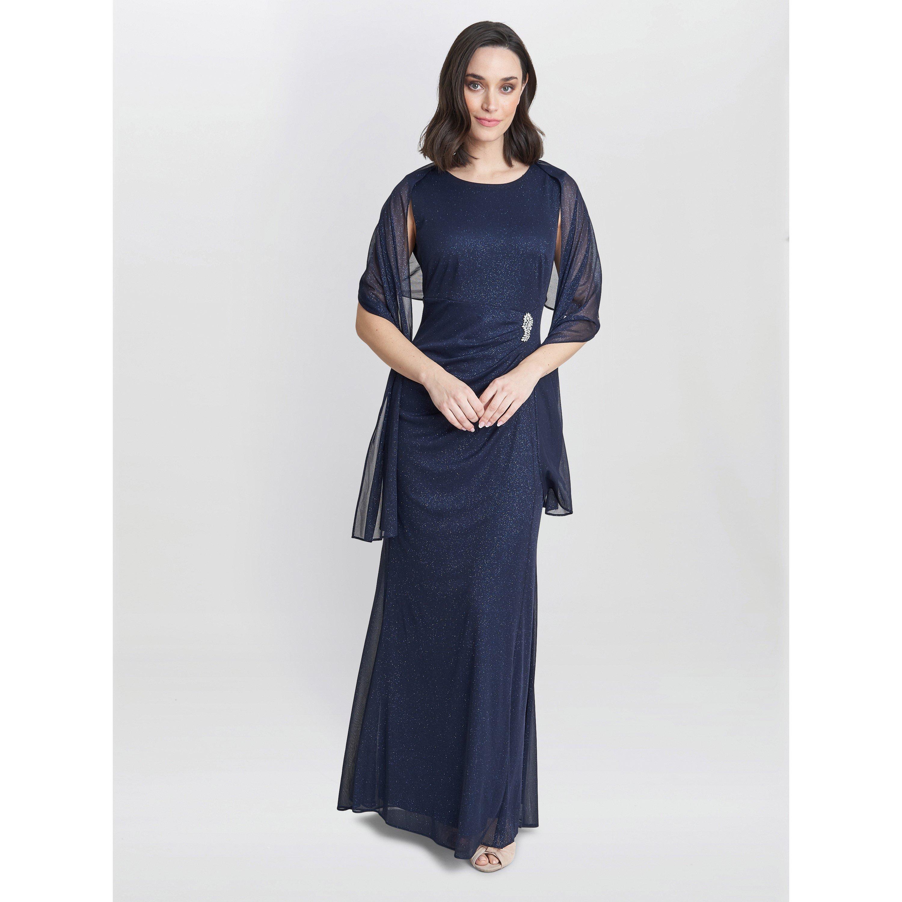 Dark Navy - Gina Bacconi - Alicia Maxi Dress With Matching Shawl - 1