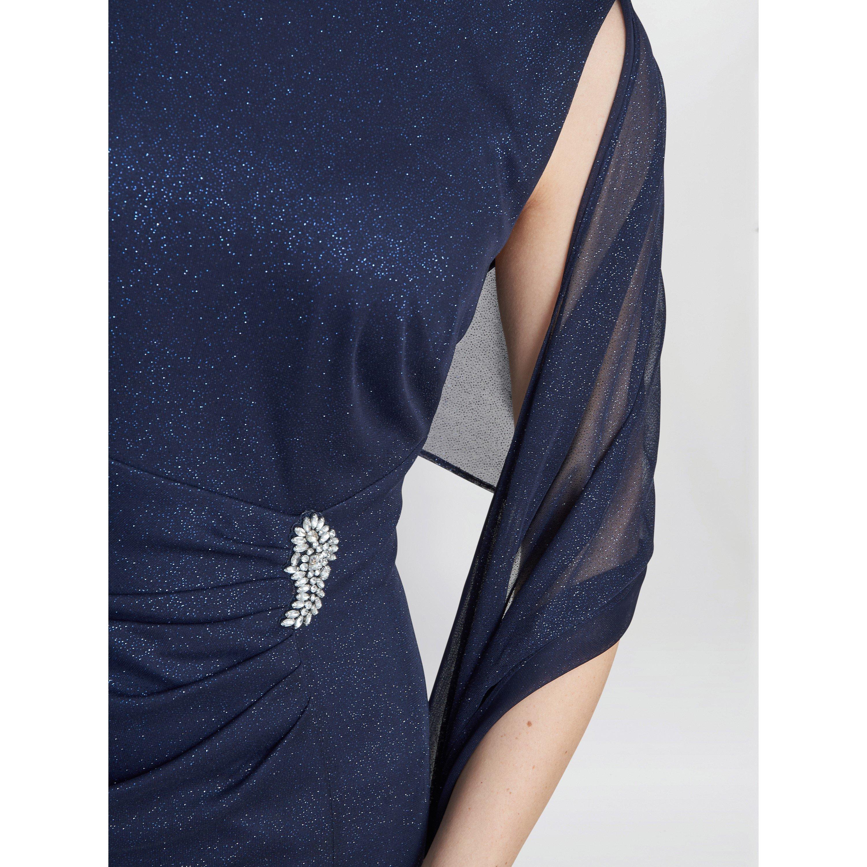 Dark Navy - Gina Bacconi - Alicia Maxi Dress With Matching Shawl - 4