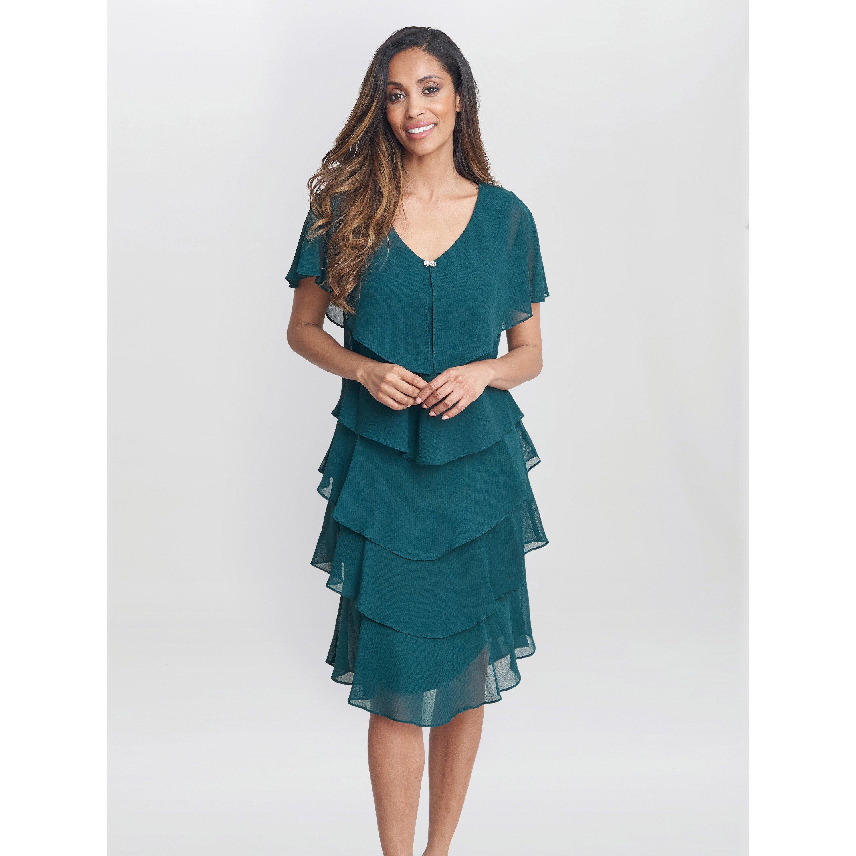 Gina Bacconi Women's Bella Georgette Tiered Dress - Green - 22