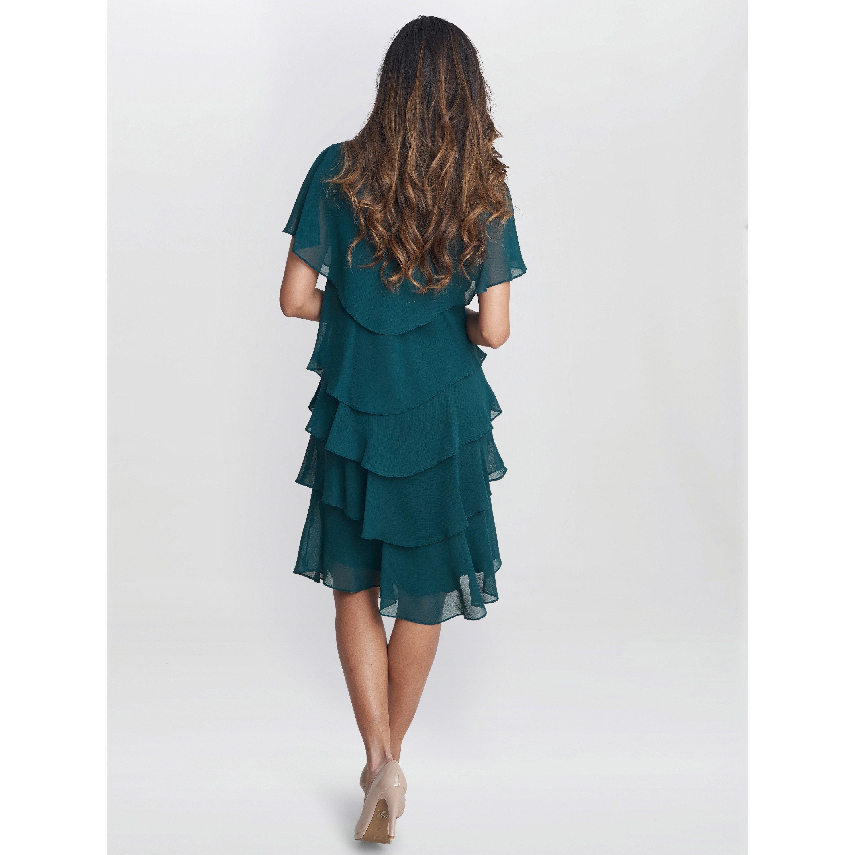 Green - Gina Bacconi - Bella Georgette Tiered Dress - 2