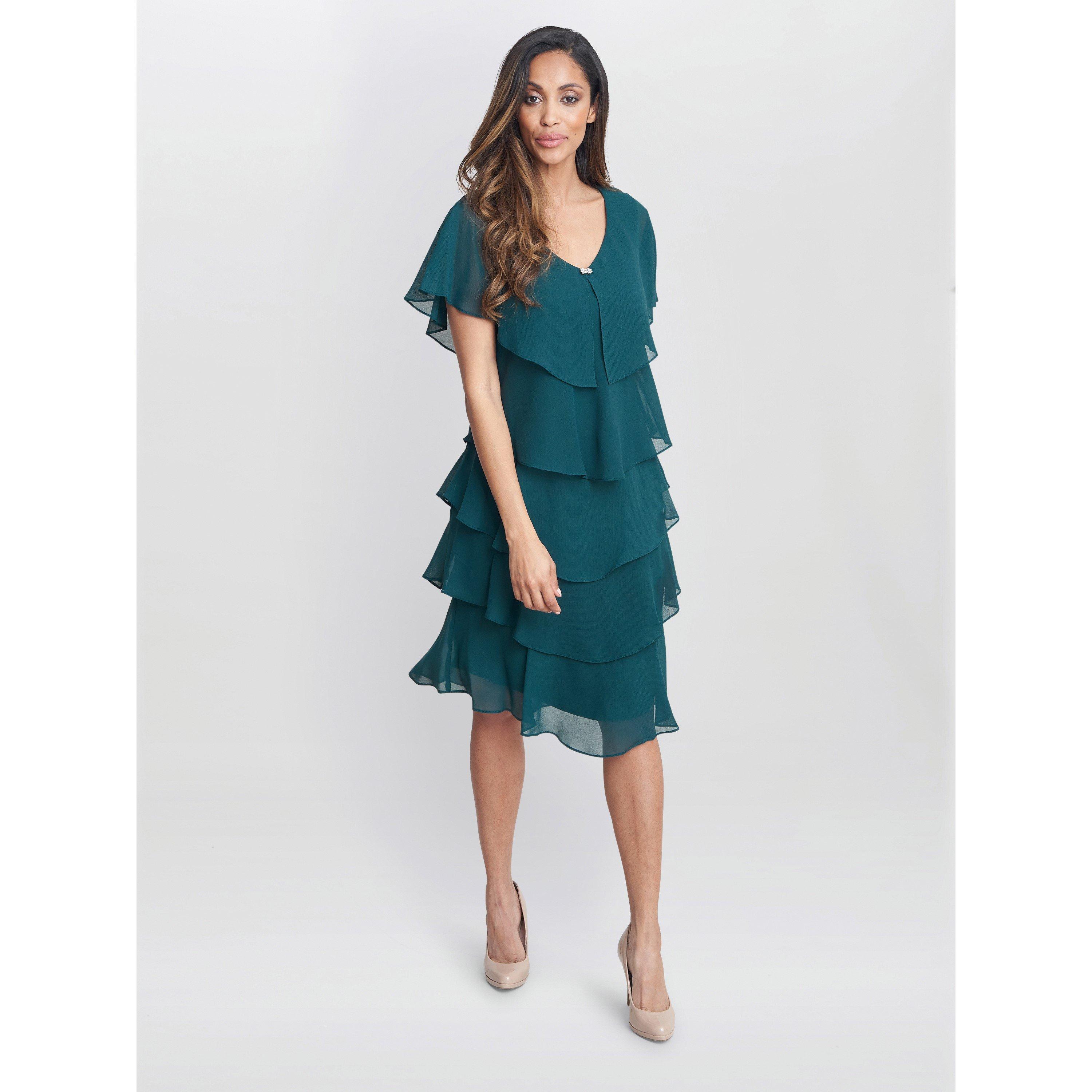 Green - Gina Bacconi - Bella Georgette Tiered Dress - 3