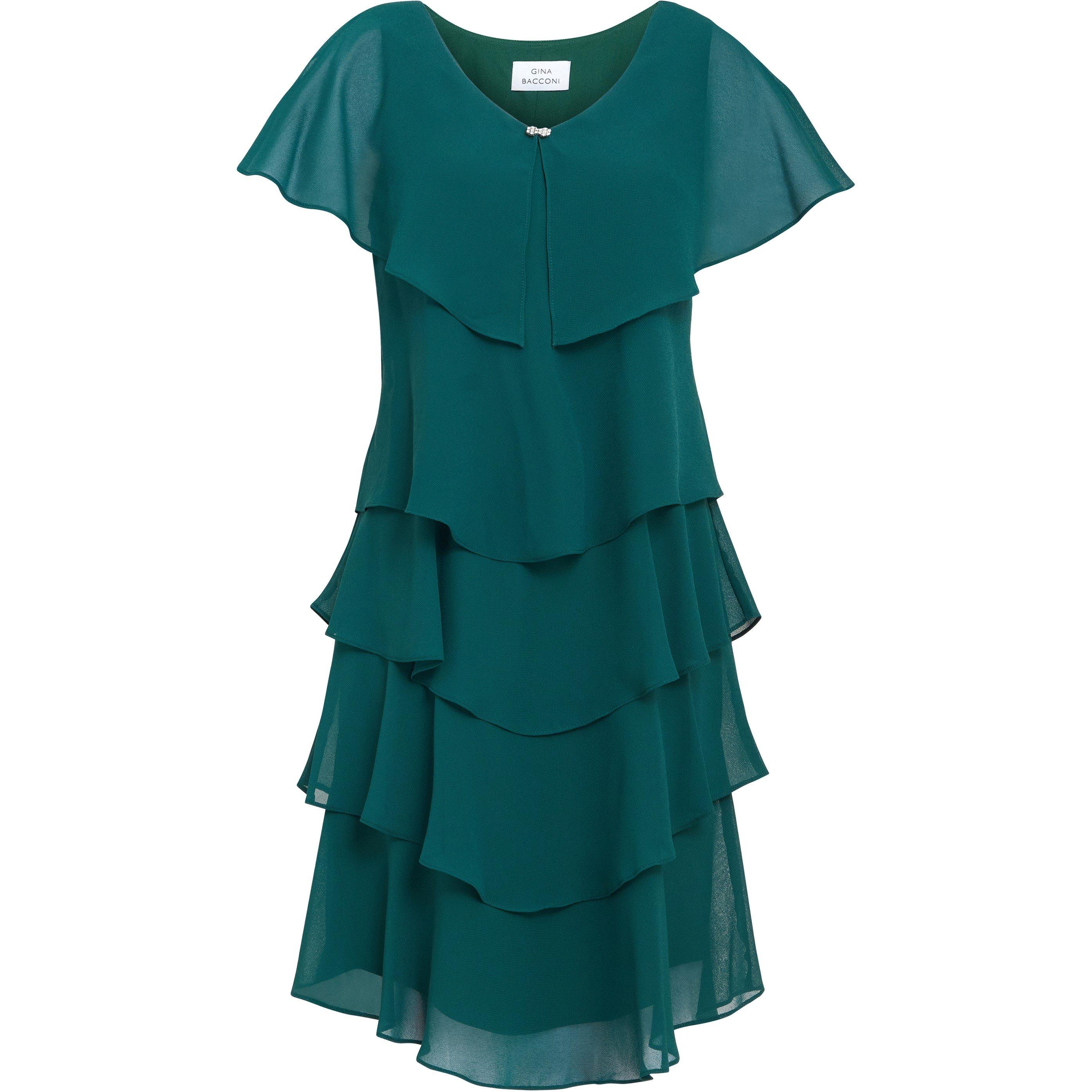 Green - Gina Bacconi - Bella Georgette Tiered Dress - 4