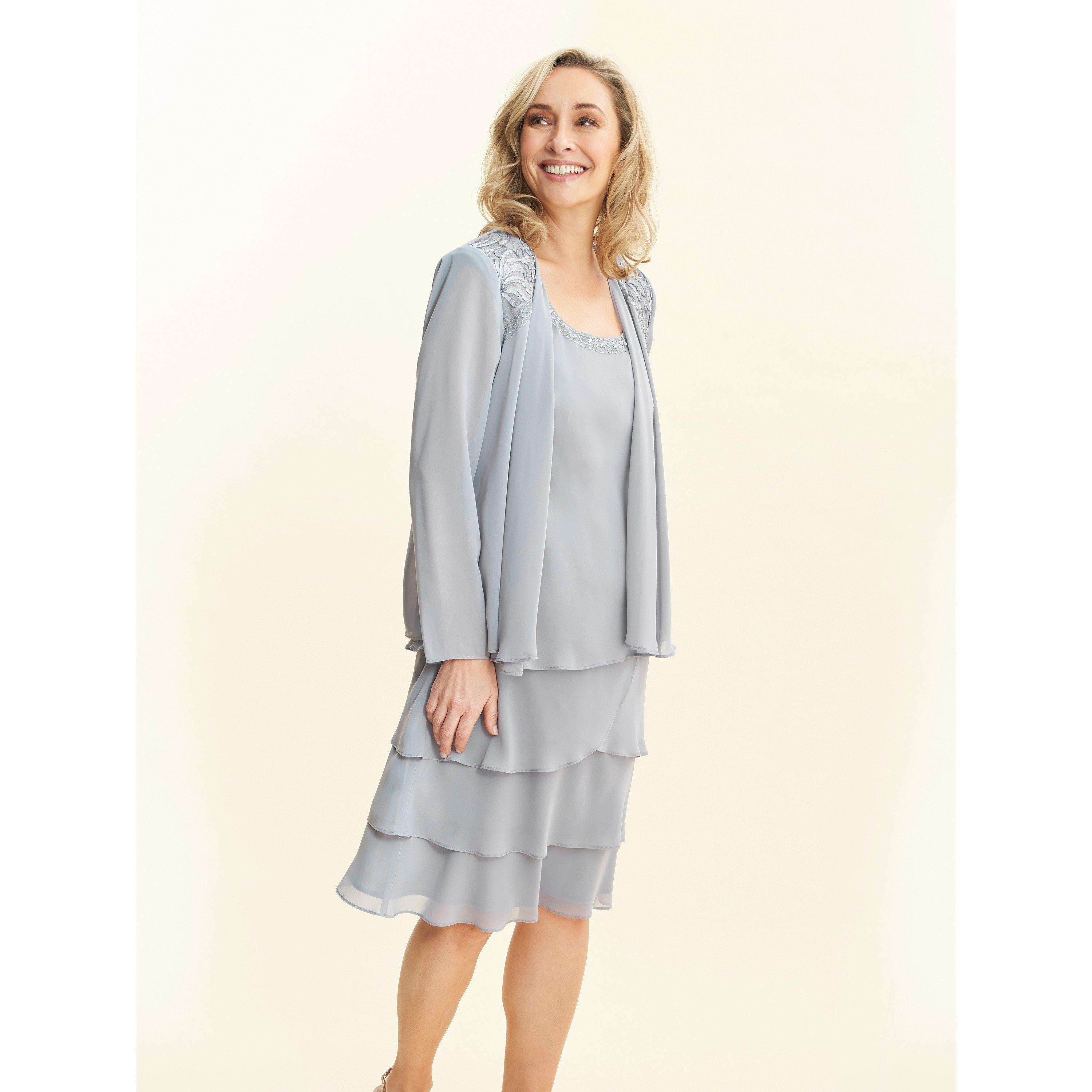 Gina Bacconi Women's Camira Lace Shoulder Tier Jacket Dress - Concrete - 16