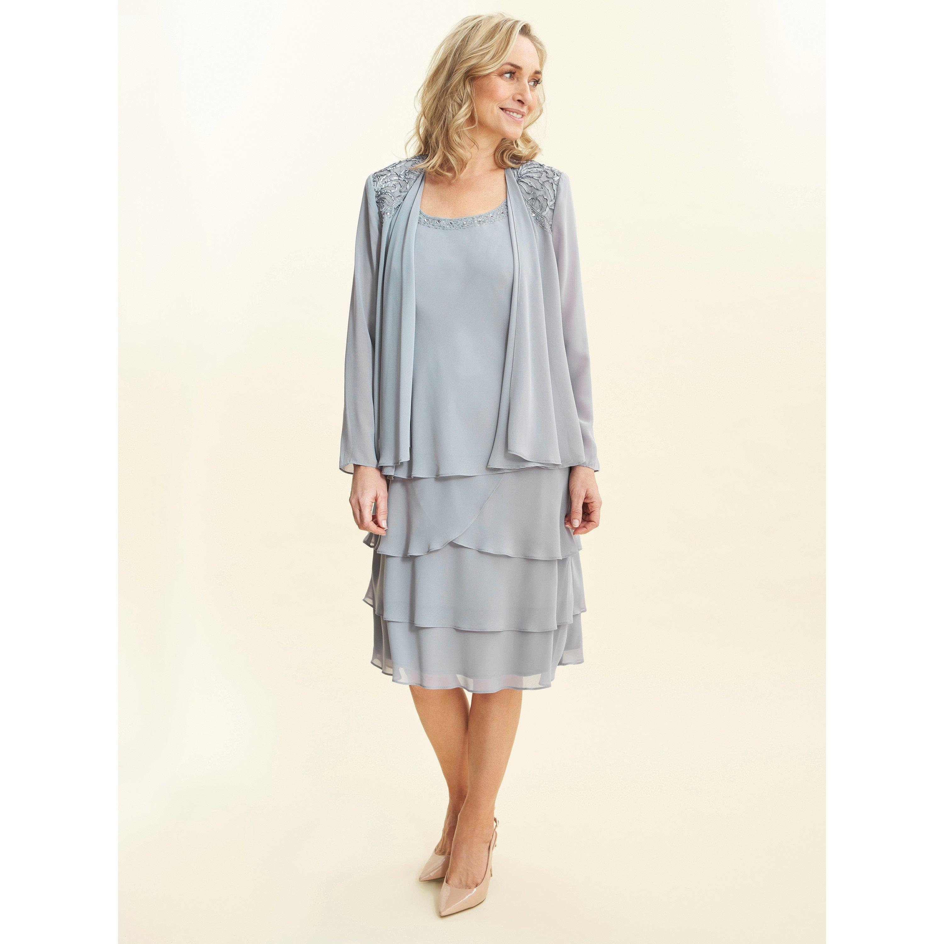 Concrete - Gina Bacconi - Camira Lace Shoulder Tier Jacket Dress - 3