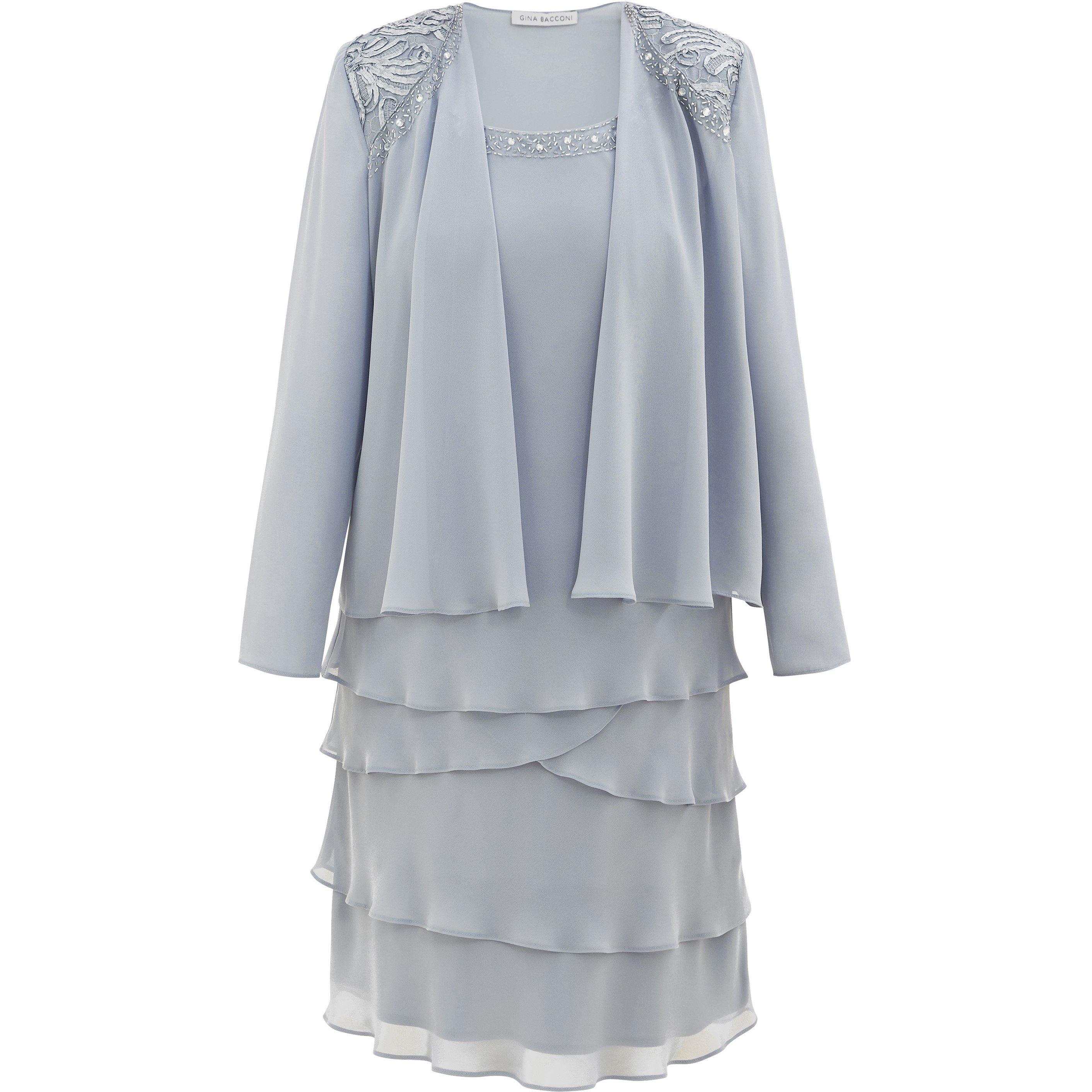 Concrete - Gina Bacconi - Camira Lace Shoulder Tier Jacket Dress - 4