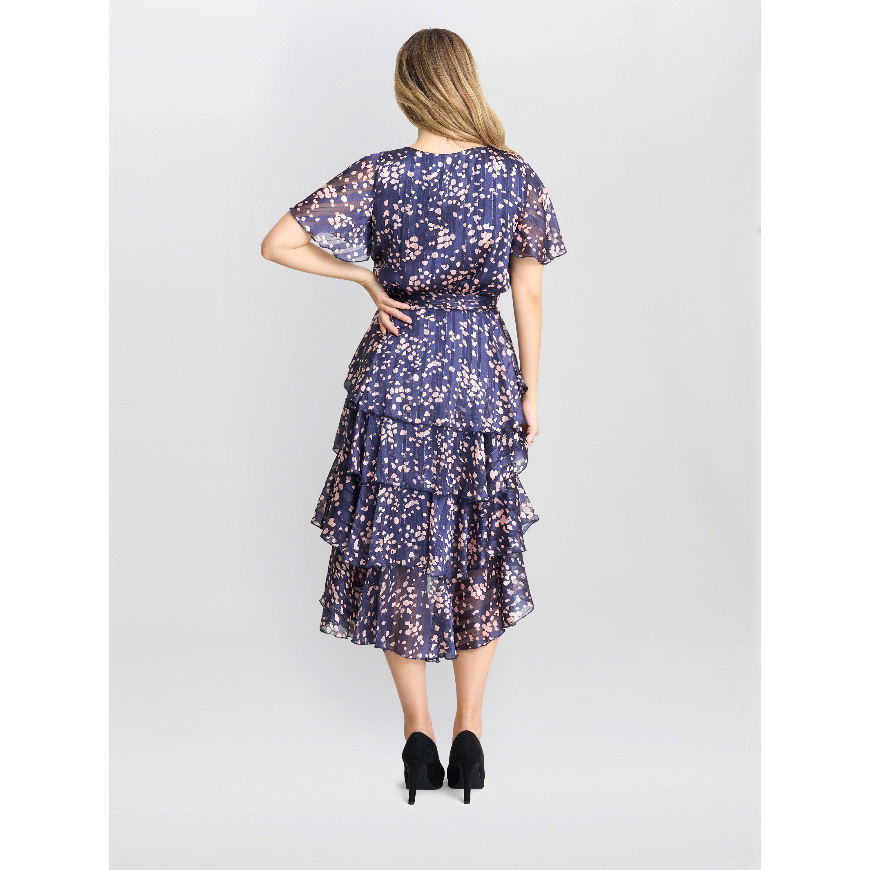 Navy / Pink - Gina Bacconi - Lottie Elastic Waist Tiered Dress - 2