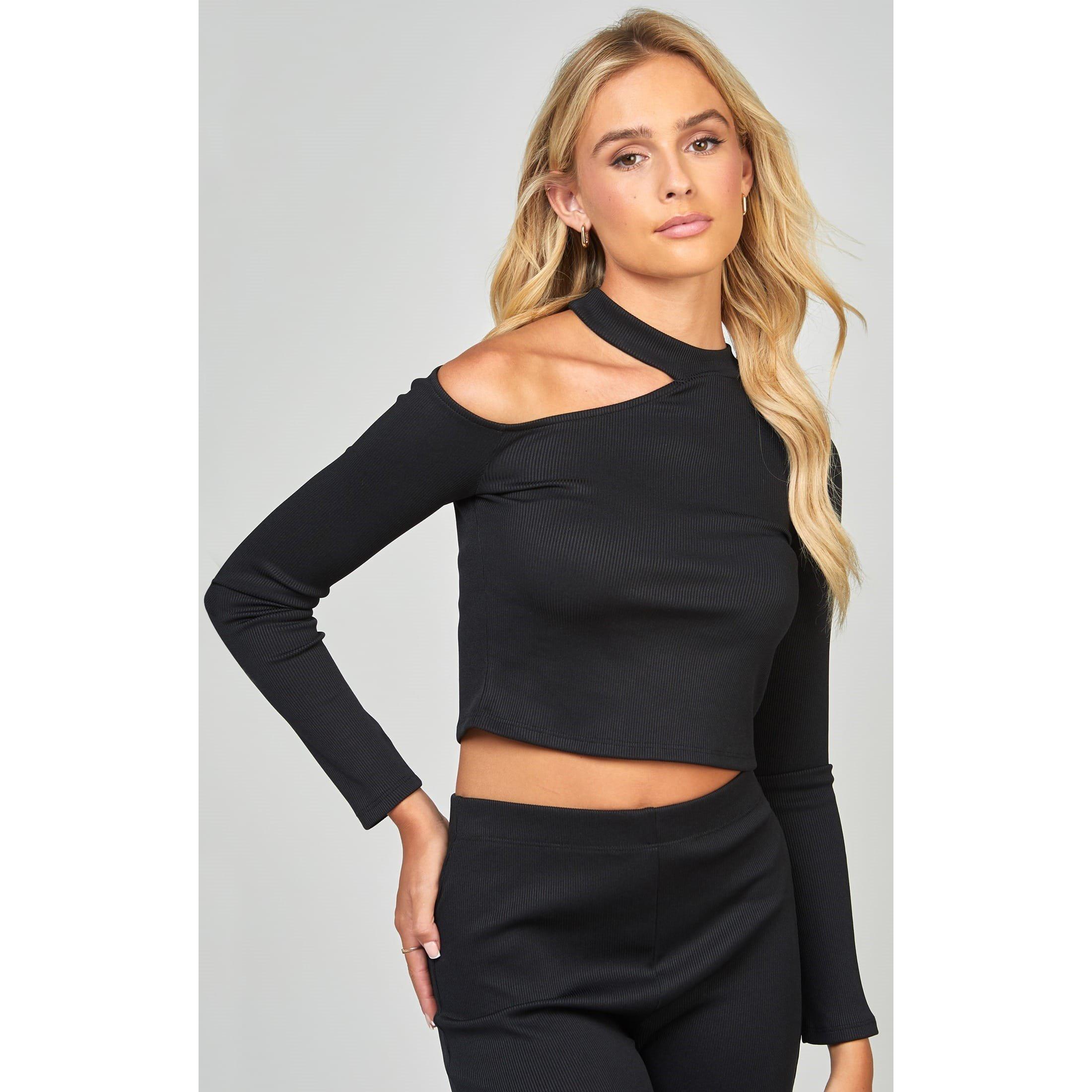 Black - SikSilk - Ribbed Long Sleeve Top - 1