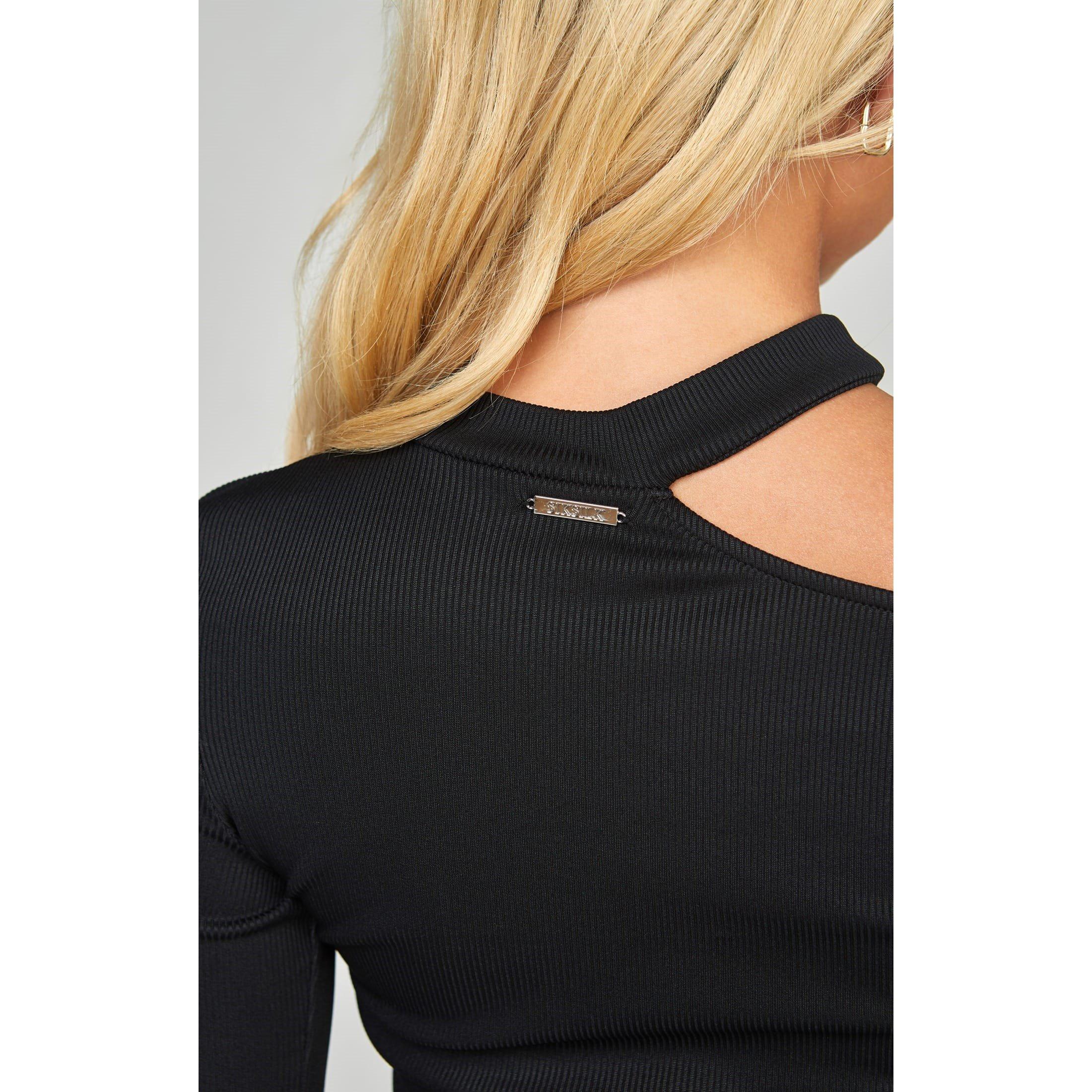 Black - SikSilk - Ribbed Long Sleeve Top - 3