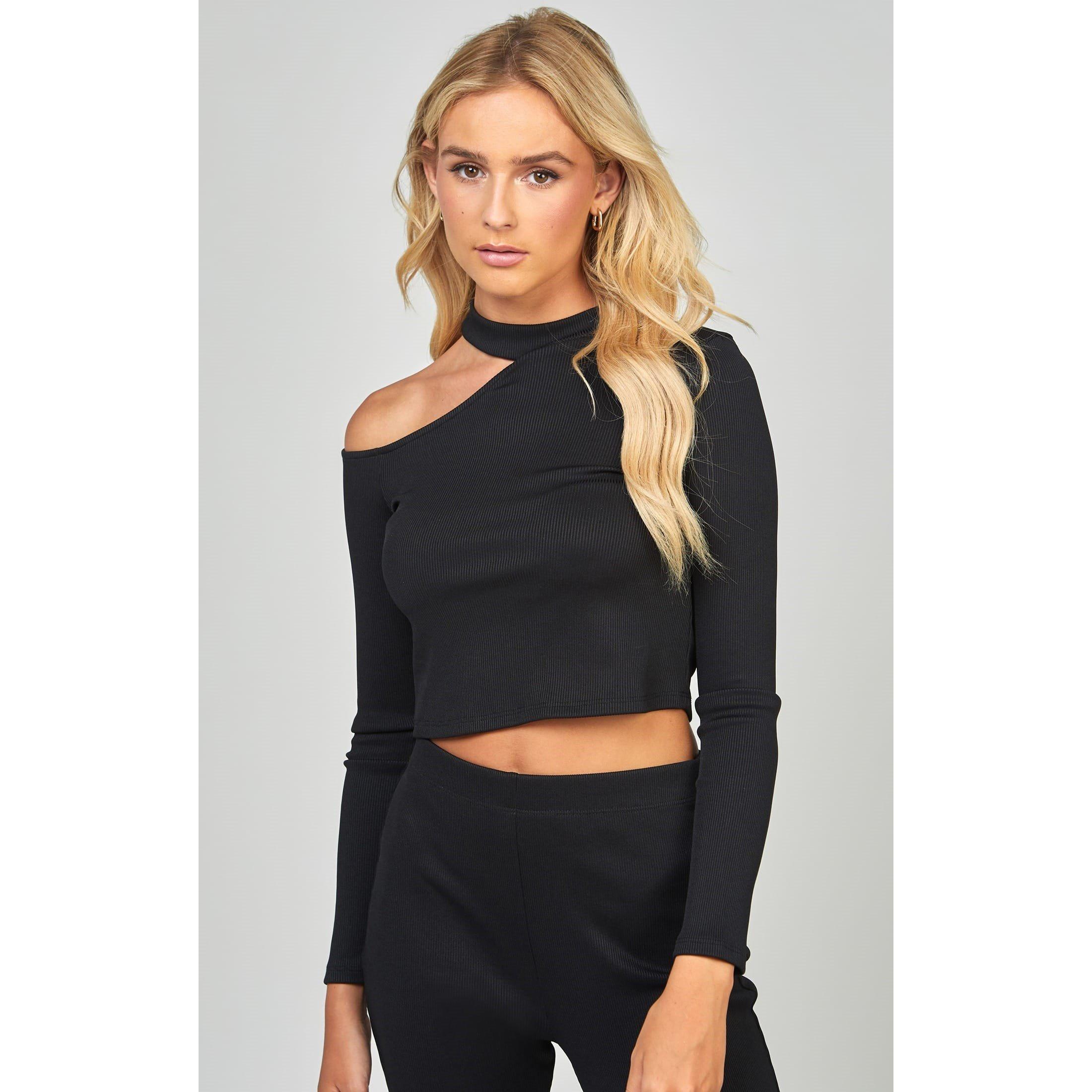 Black - SikSilk - Ribbed Long Sleeve Top - 4