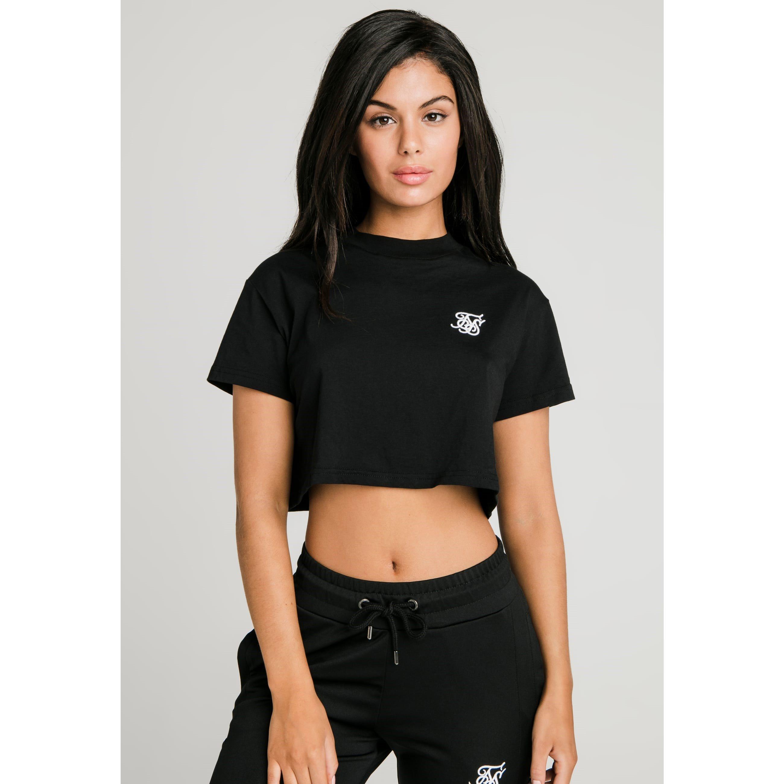 Black - SikSilk - Essentials Retro Box-Fit Cropped T-Shirt - 1