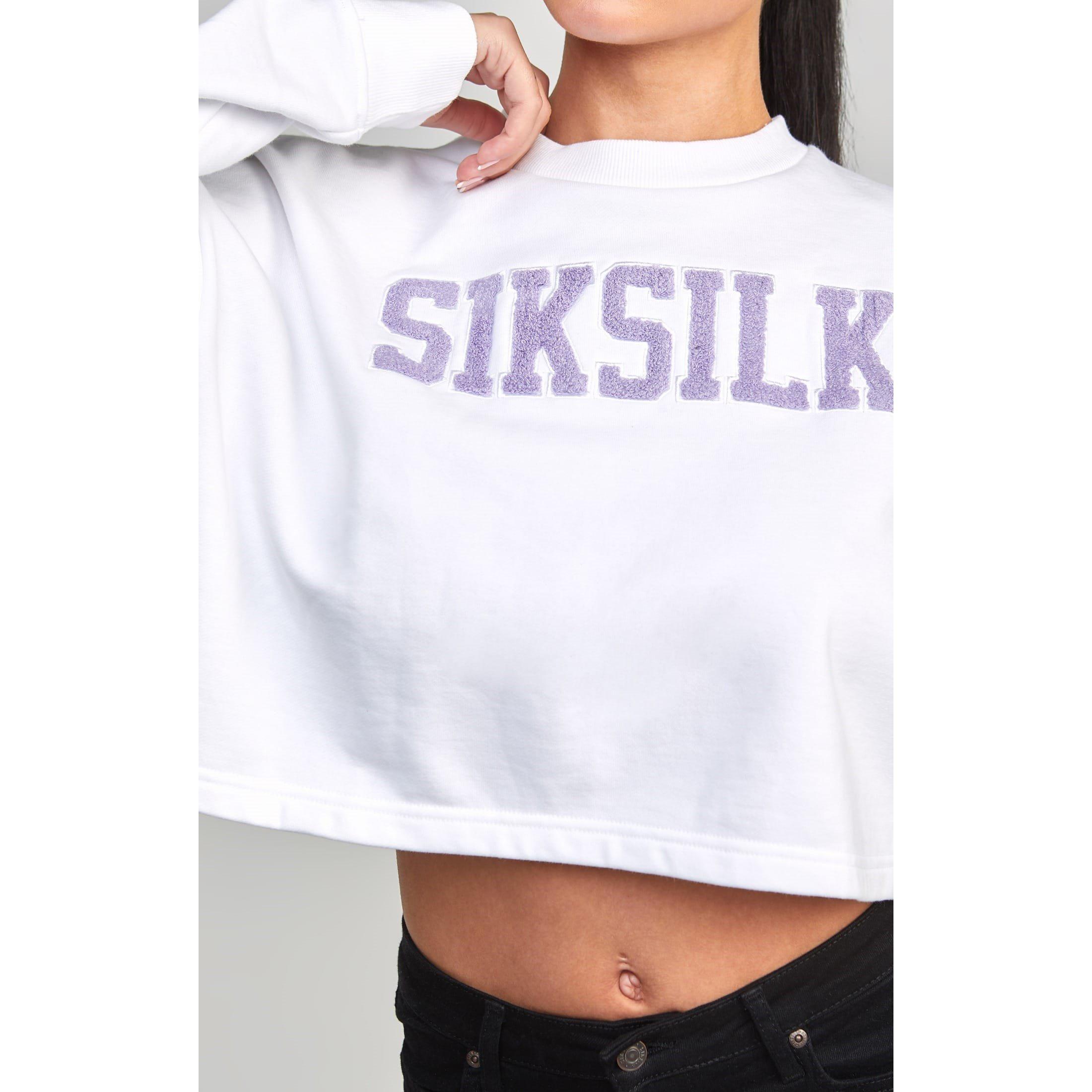 White - SikSilk - Cropped Varsity Sweatshirt - 2