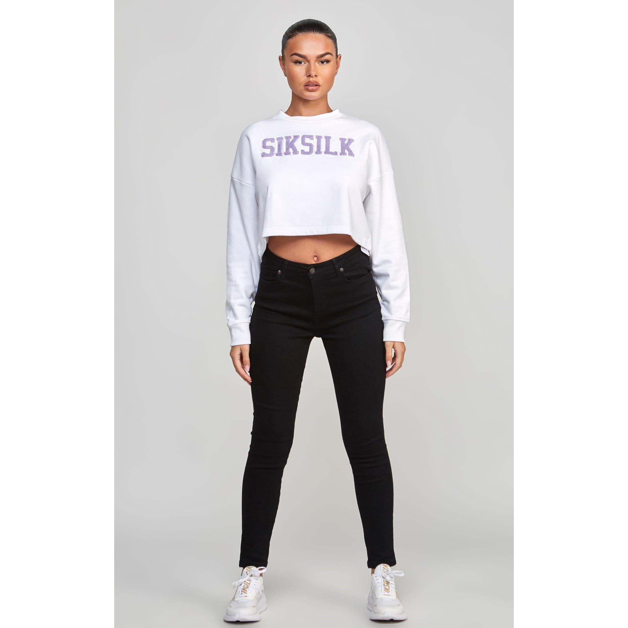 White - SikSilk - Cropped Varsity Sweatshirt - 3