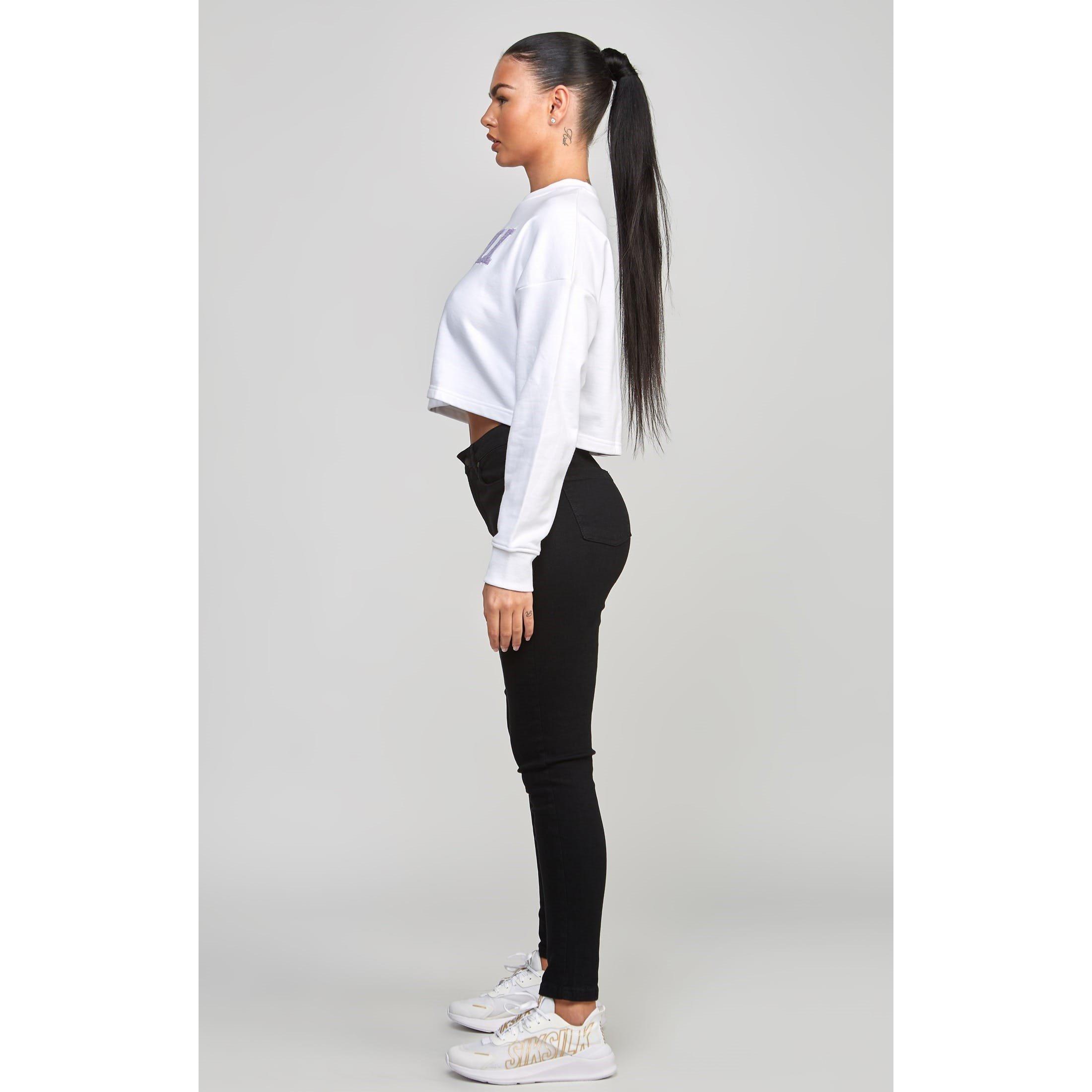 White - SikSilk - Cropped Varsity Sweatshirt - 4
